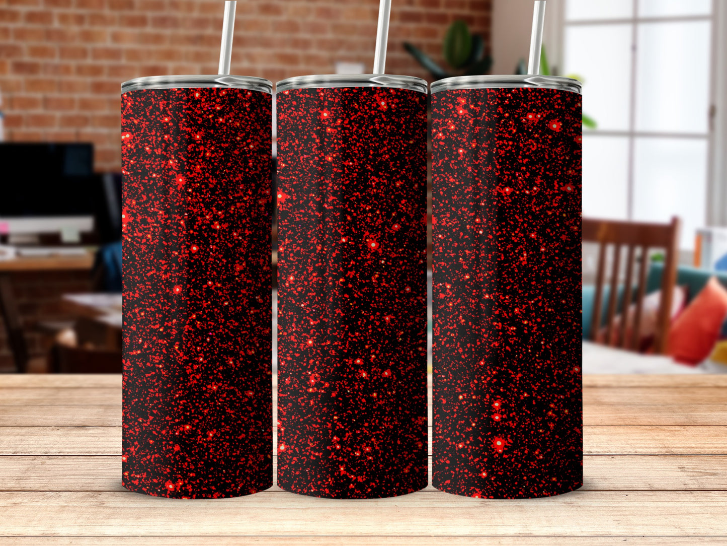 Sparkling Red Glitter Tall Tumbler with Straw