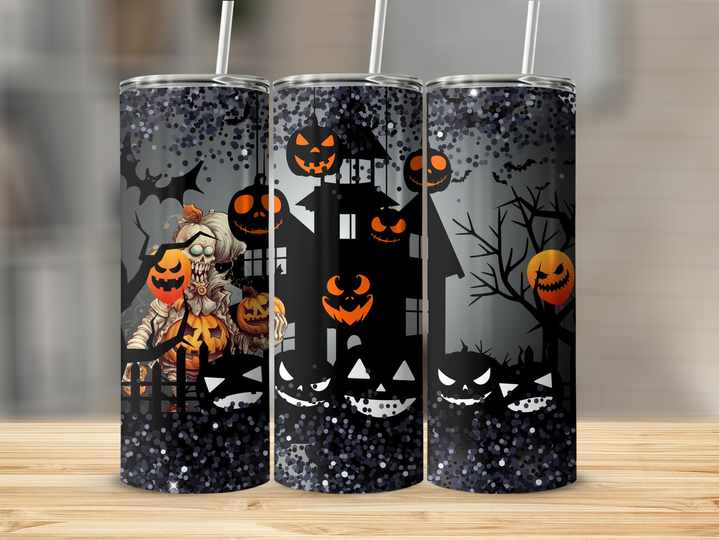 Scary Halloween Pumpkins and Mummy Tumbler Cup