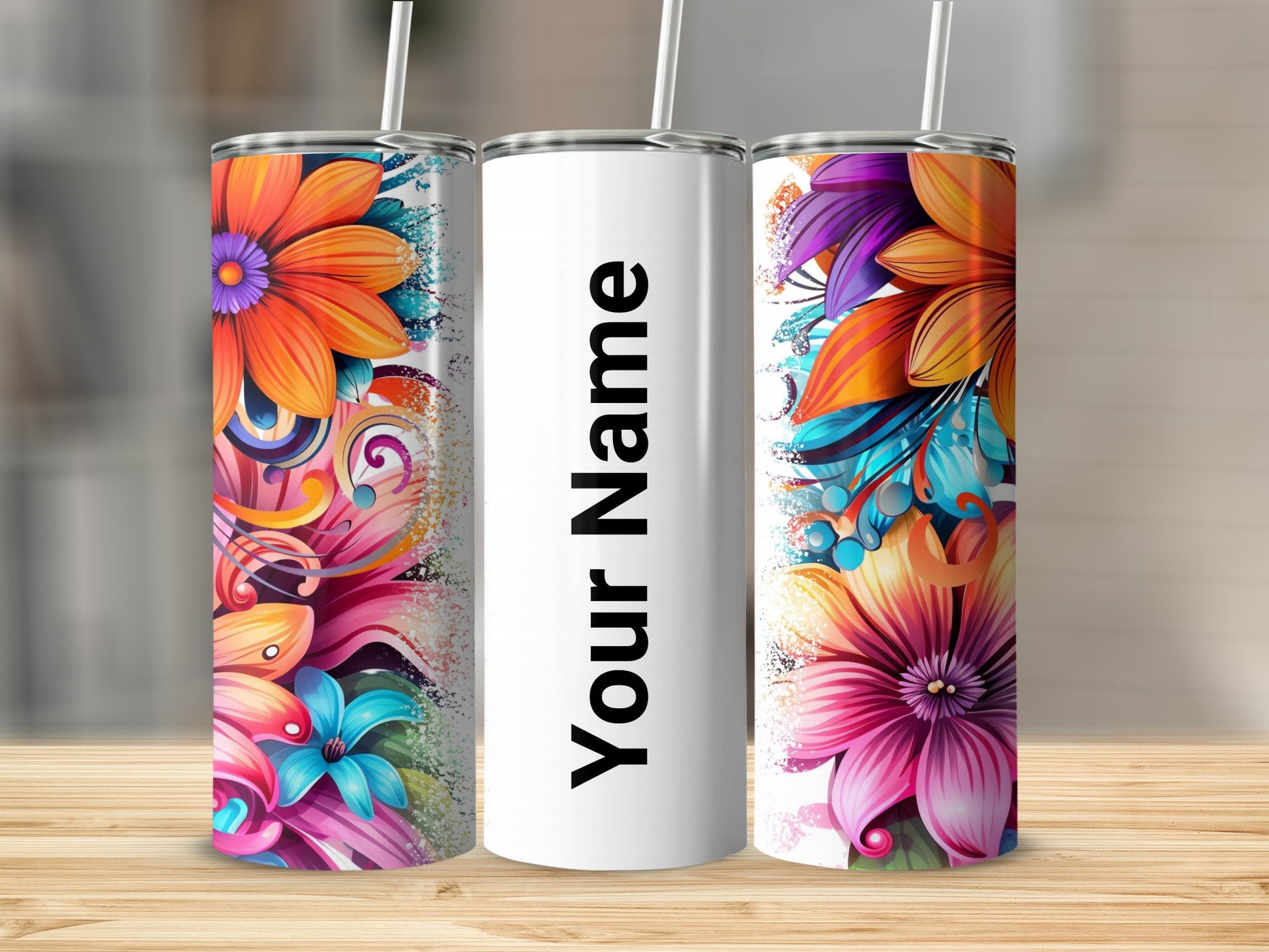 Personalized Floral Design Custom Name Tumbler