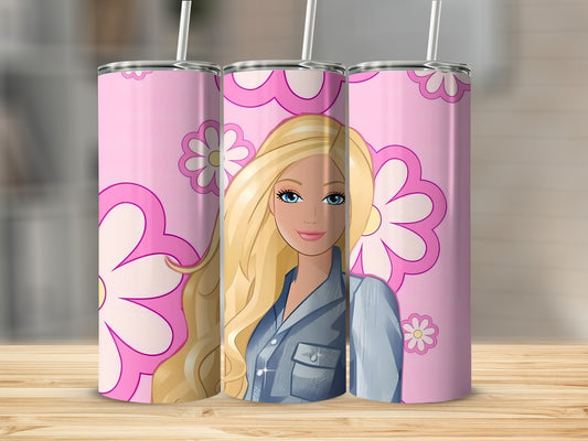 Pink Floral Cartoon Character Tumbler Stainless Steel