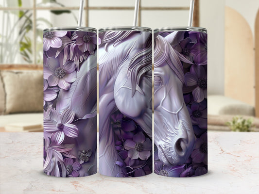 Purple floral tumbler featuring a horse's head and neck.