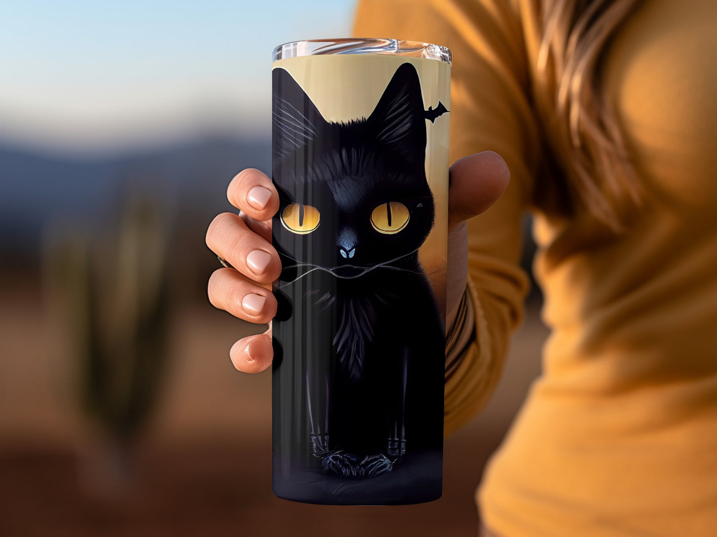 Black Cat With Bat Background Insulated Tumbler