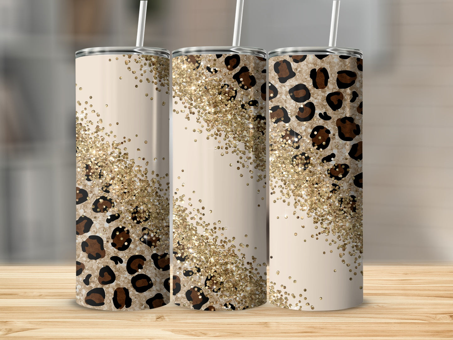 Fashionable Leopard Print Gold Glitter Beige Tumbler product type