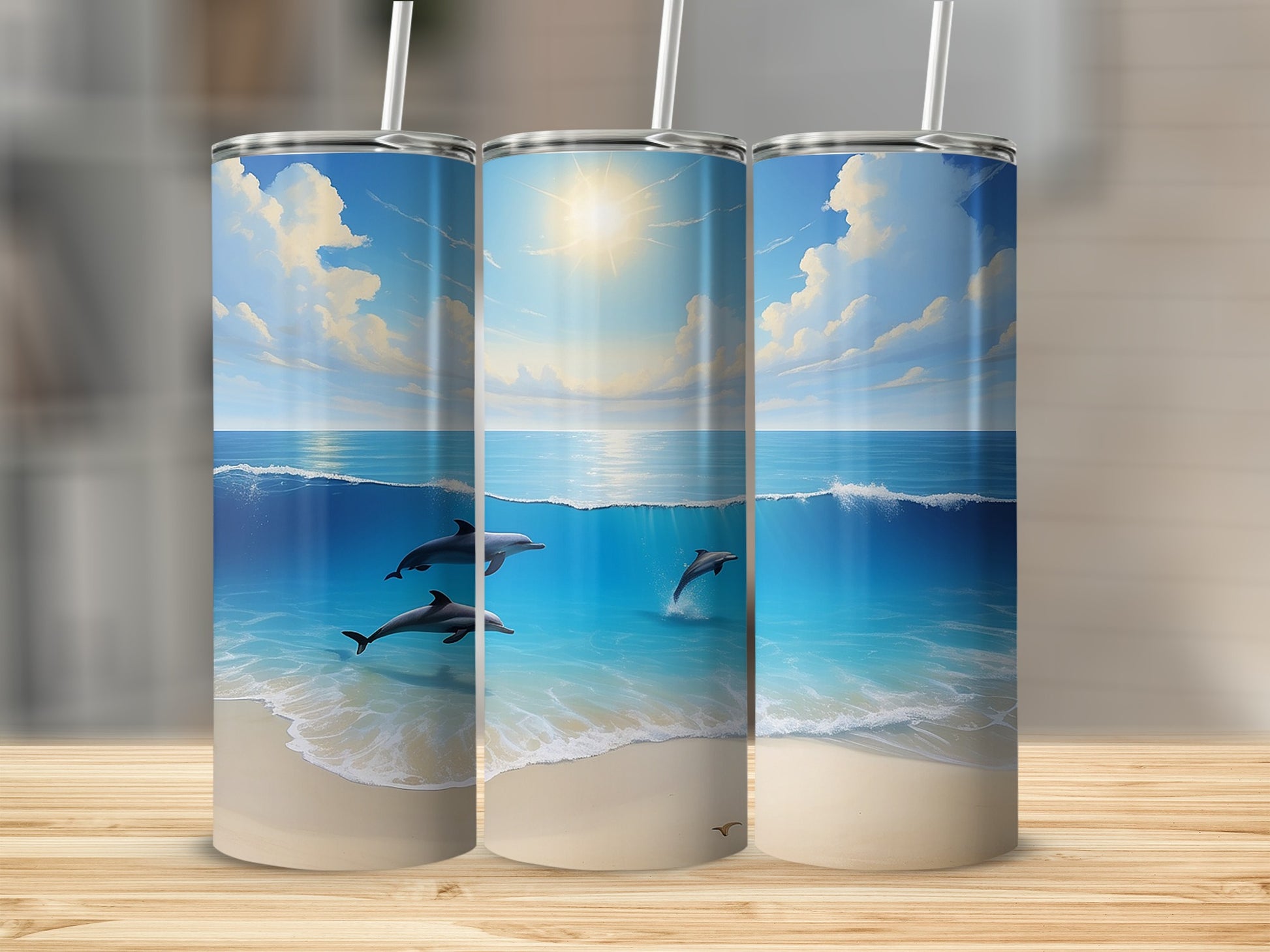 Elegant Dolphin Ocean Scene Beach Tumbler Product