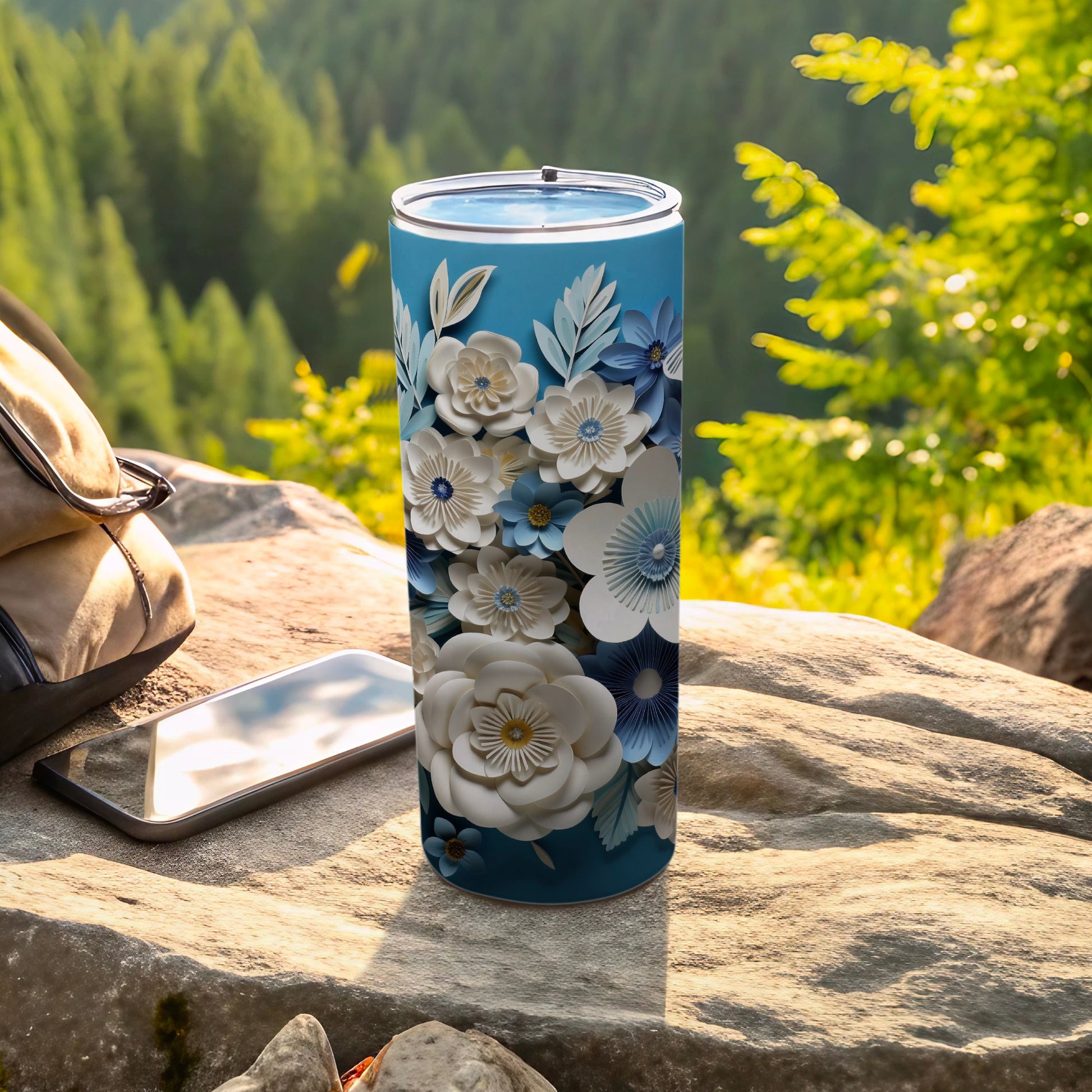 Blue Floral Paper Cut Design Insulated Tumbler product type
Tumbler
Floral
Blue
Flowers
Paper Cut
Drinkware
White
Botanical
Layered
Aesthetic
Insulated
Gift
Travel
Unique
Petals
Modern
Elegant
Bloom
Cup
Sky Blue