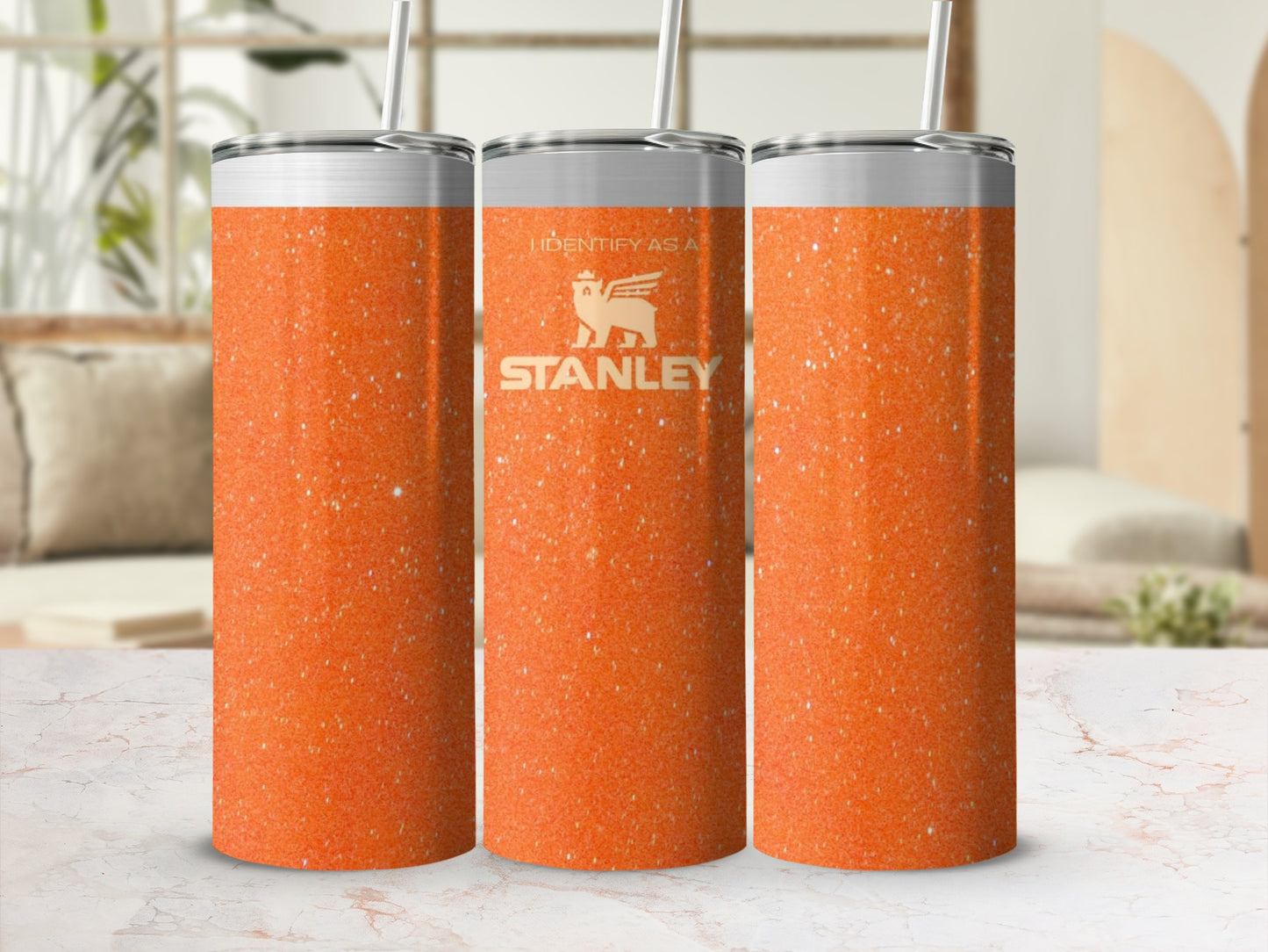 Glittering Orange Stainless Steel Tumbler 20 oz Cup