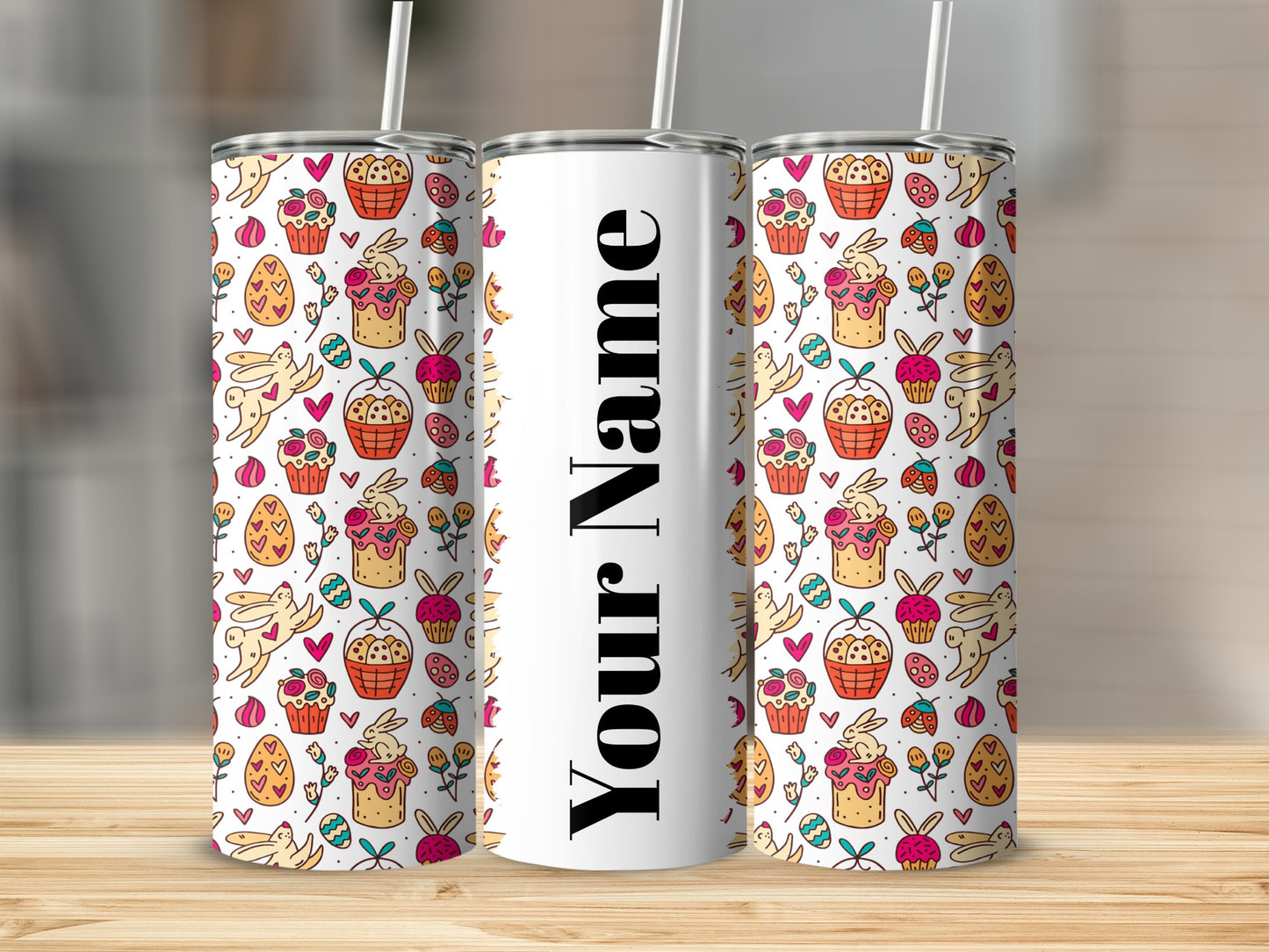 Personalized Easter Bunny and Egg Pattern Tumbler