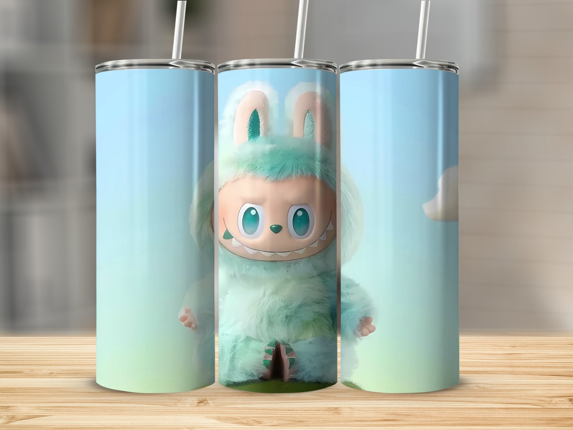 Cute Green Monster with Blue Eyes Tumbler Cup