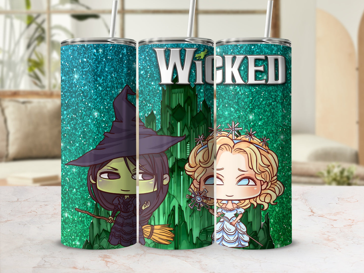 Glittery Green Wizard Characters Wicked Tumbler Cup