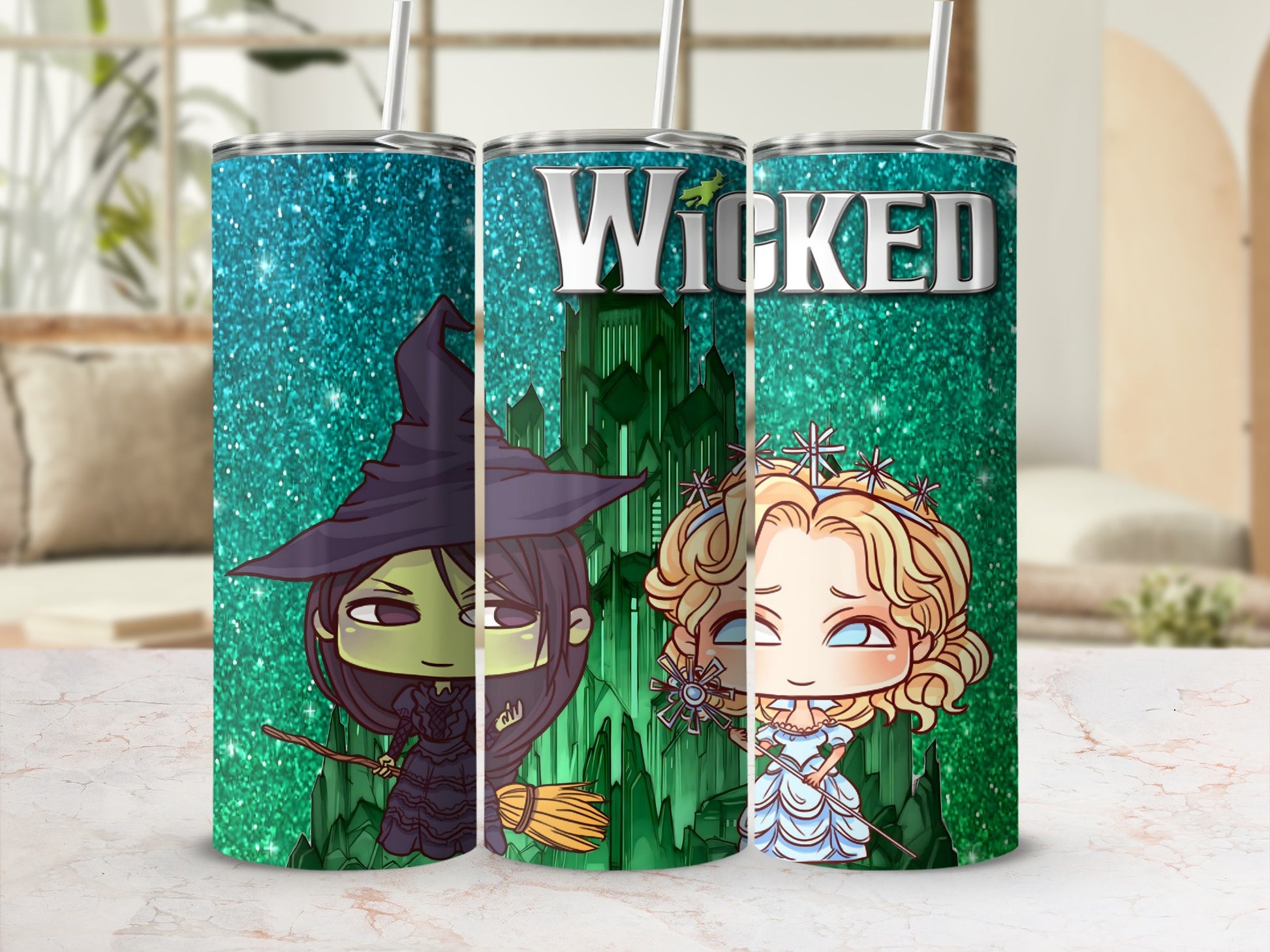 Glittery Green Wizard Characters Wicked Tumbler Cup