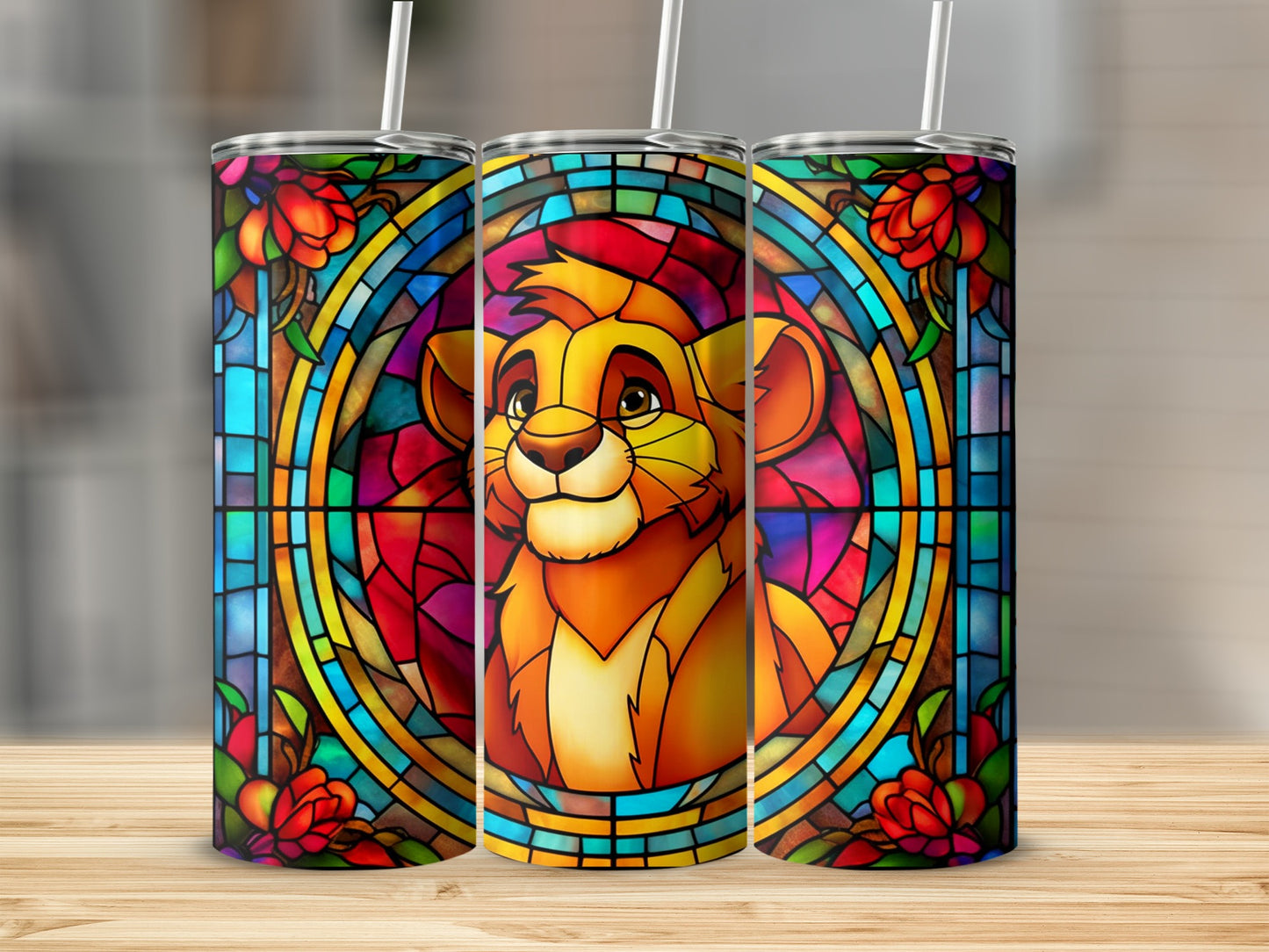 Vibrant Stained Glass Lion King Inspired Tumbler