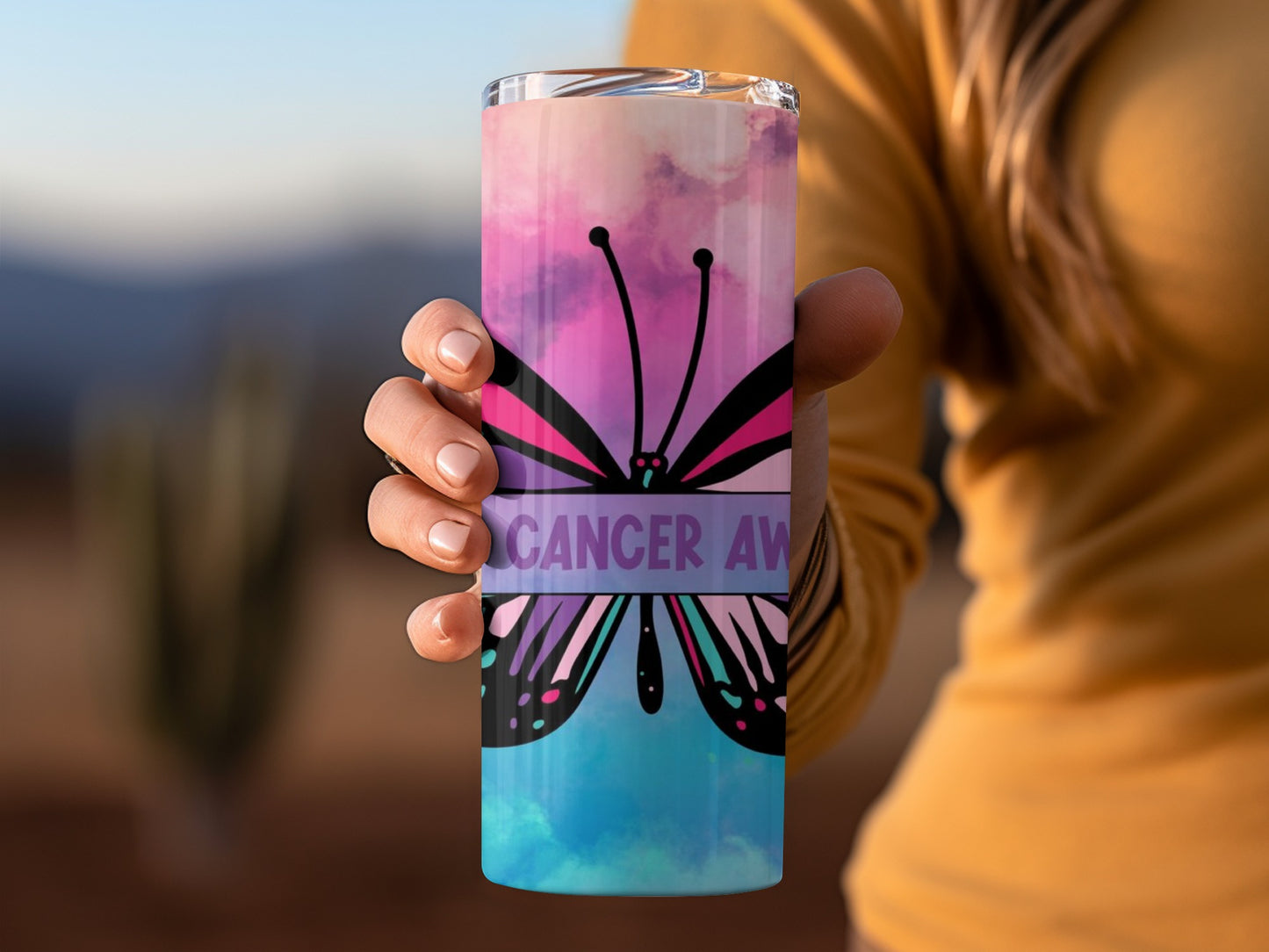 Cancer Awareness Butterfly Design Tumbler Cup