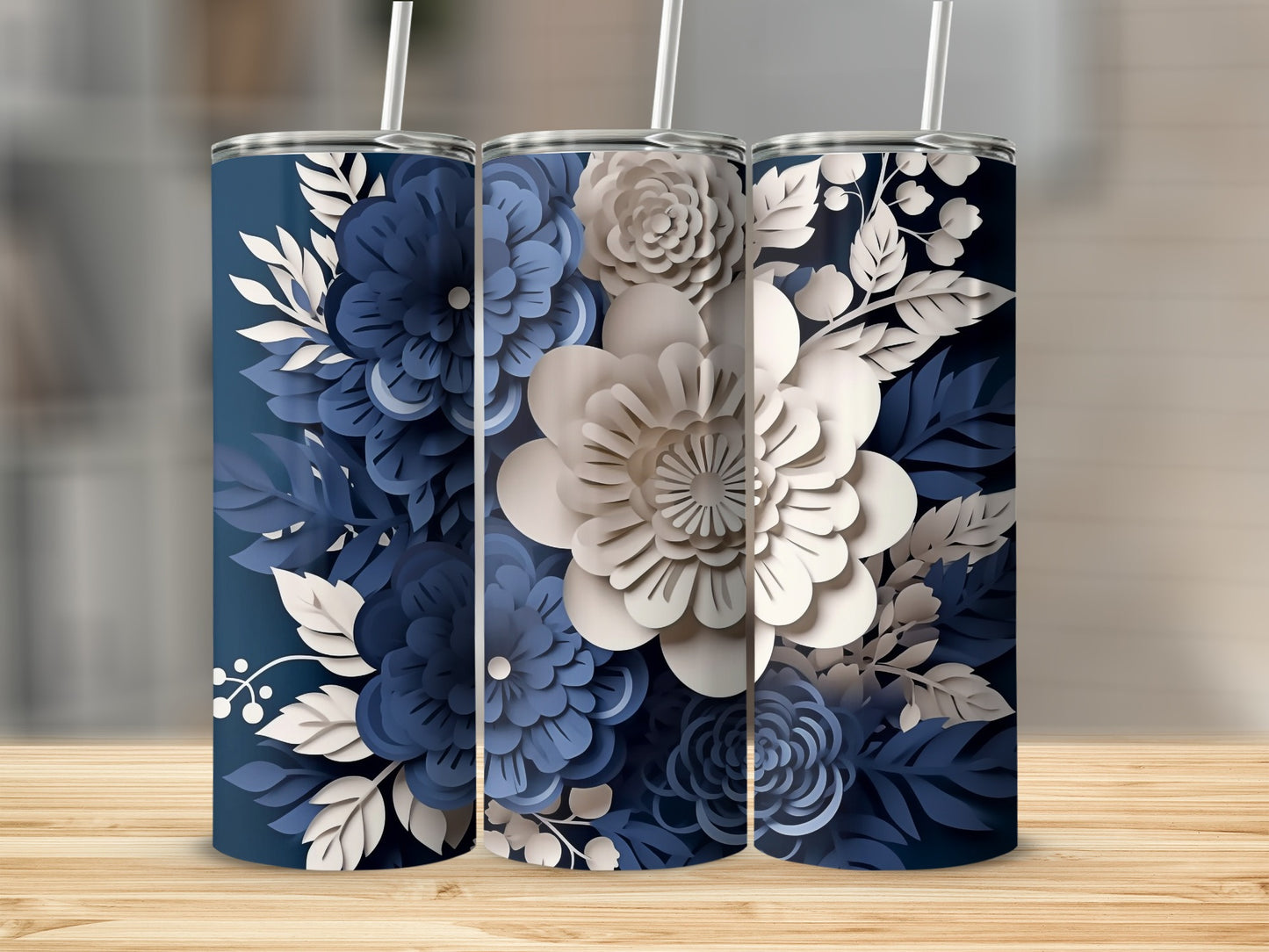 Blue and White Floral Design Tumbler Product
