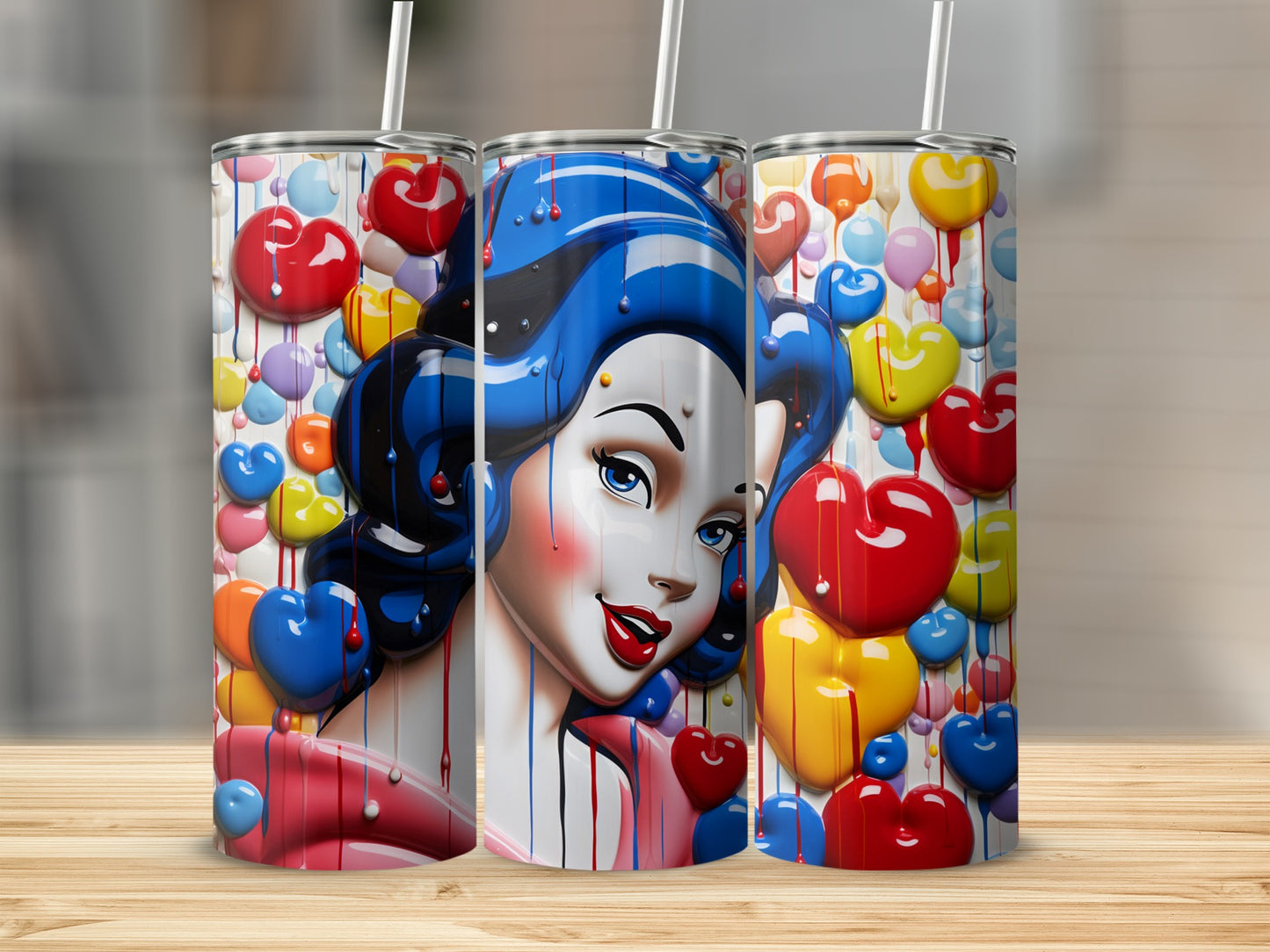 Colorful Heart Bubbles and Portrait Design Tumbler