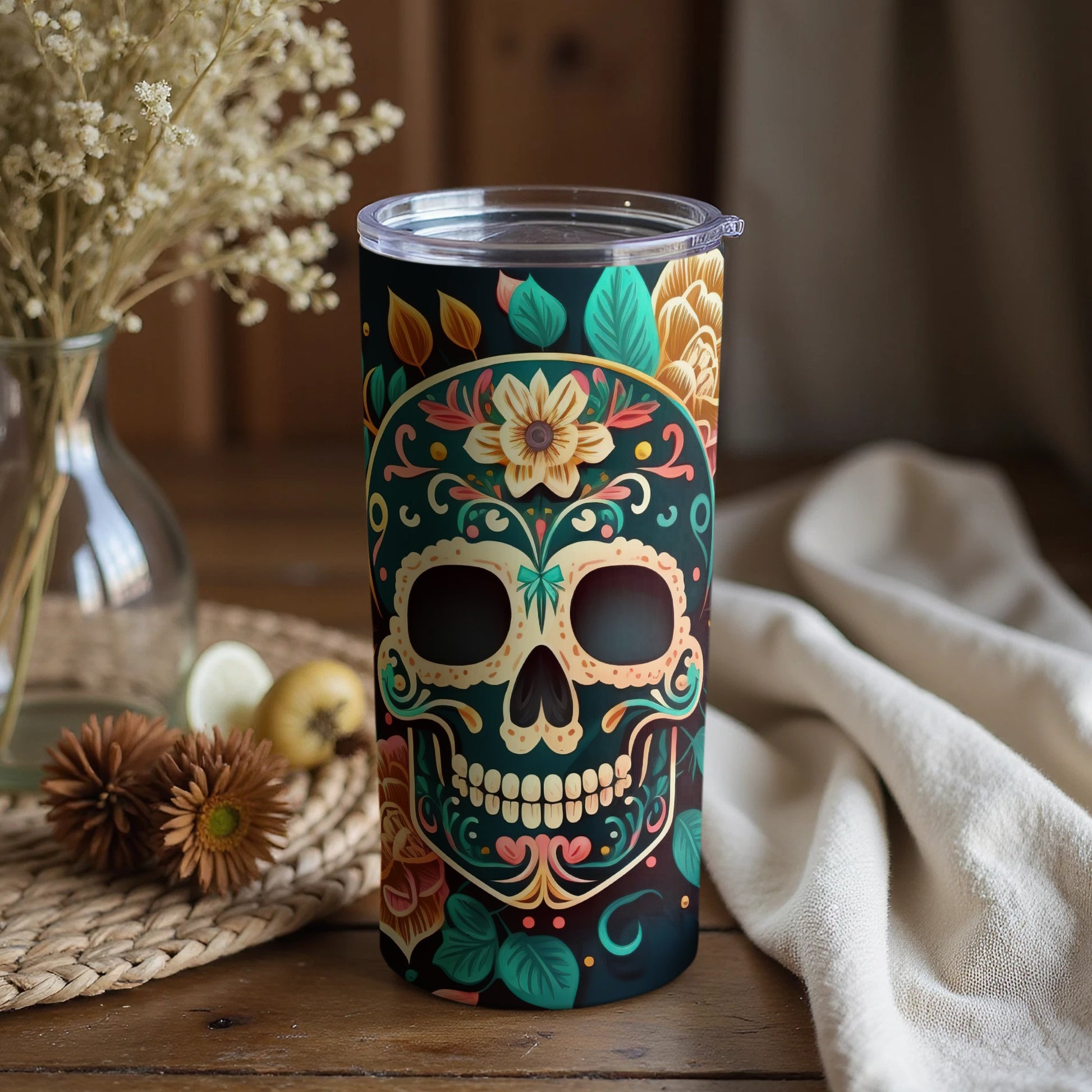 Colorful Day of the Dead Skull Tumbler