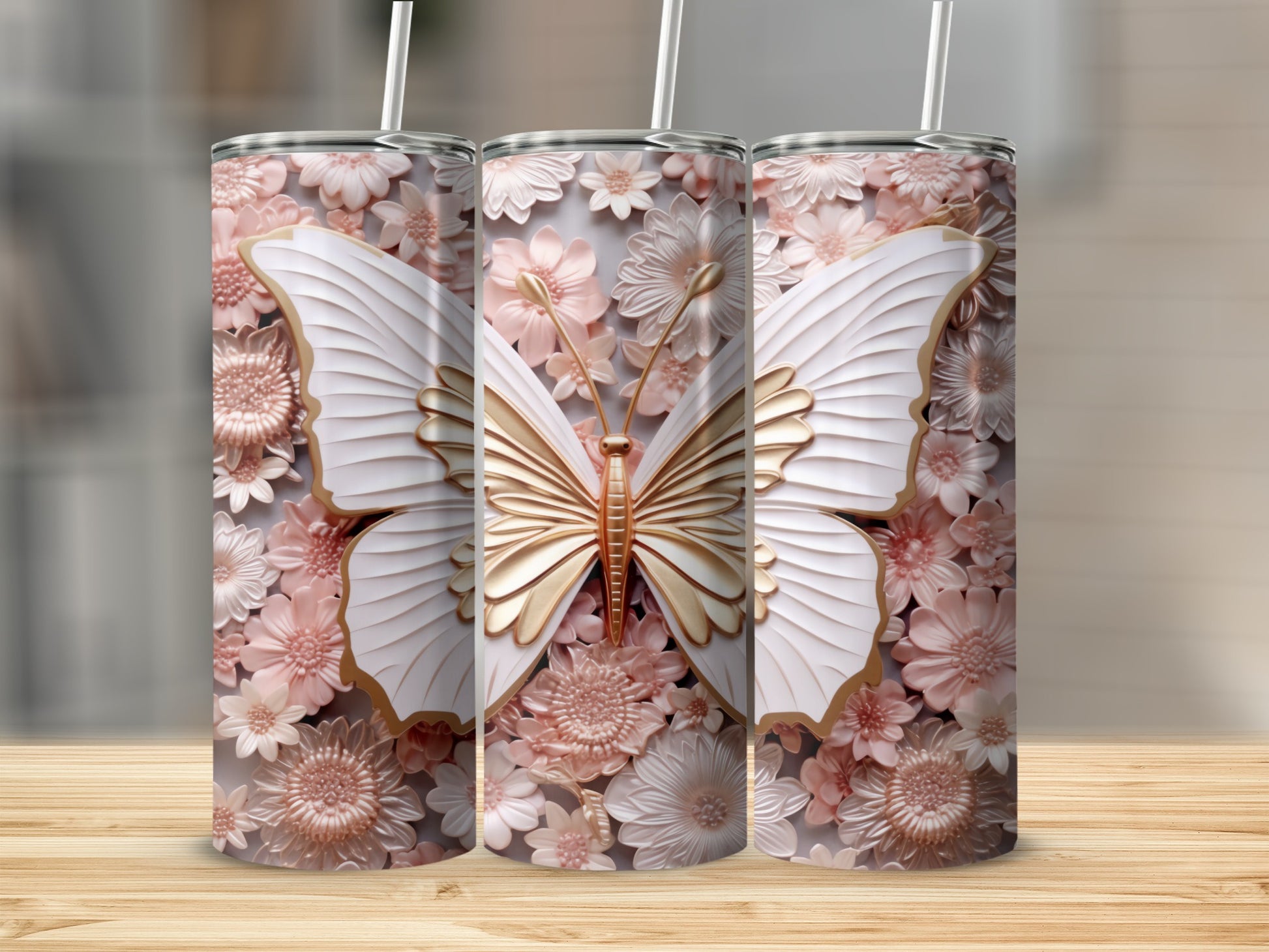 Elegant butterfly design pink floral tumbler product type
