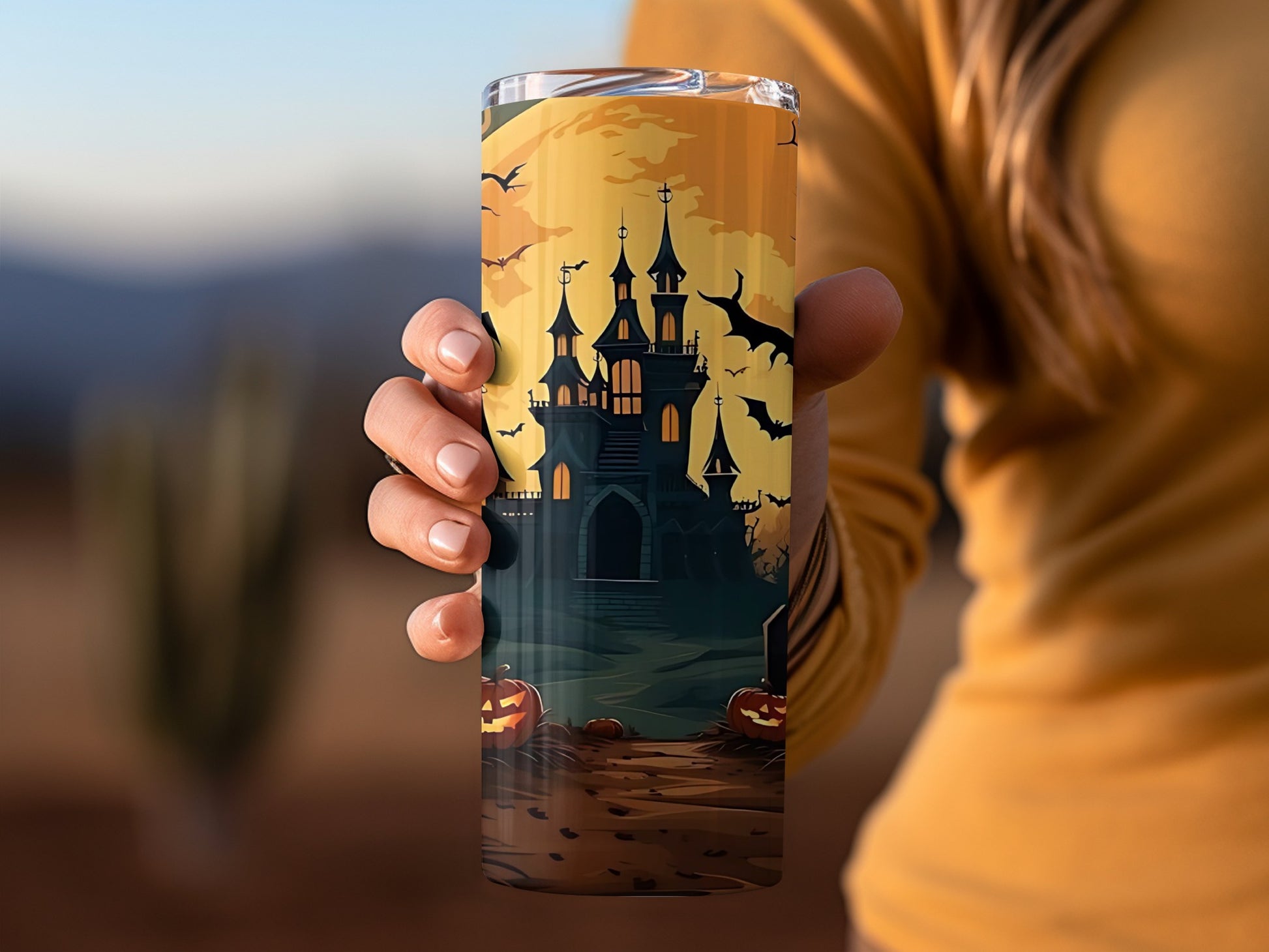 Spooky Halloween Castle and Pumpkins Tumbler product