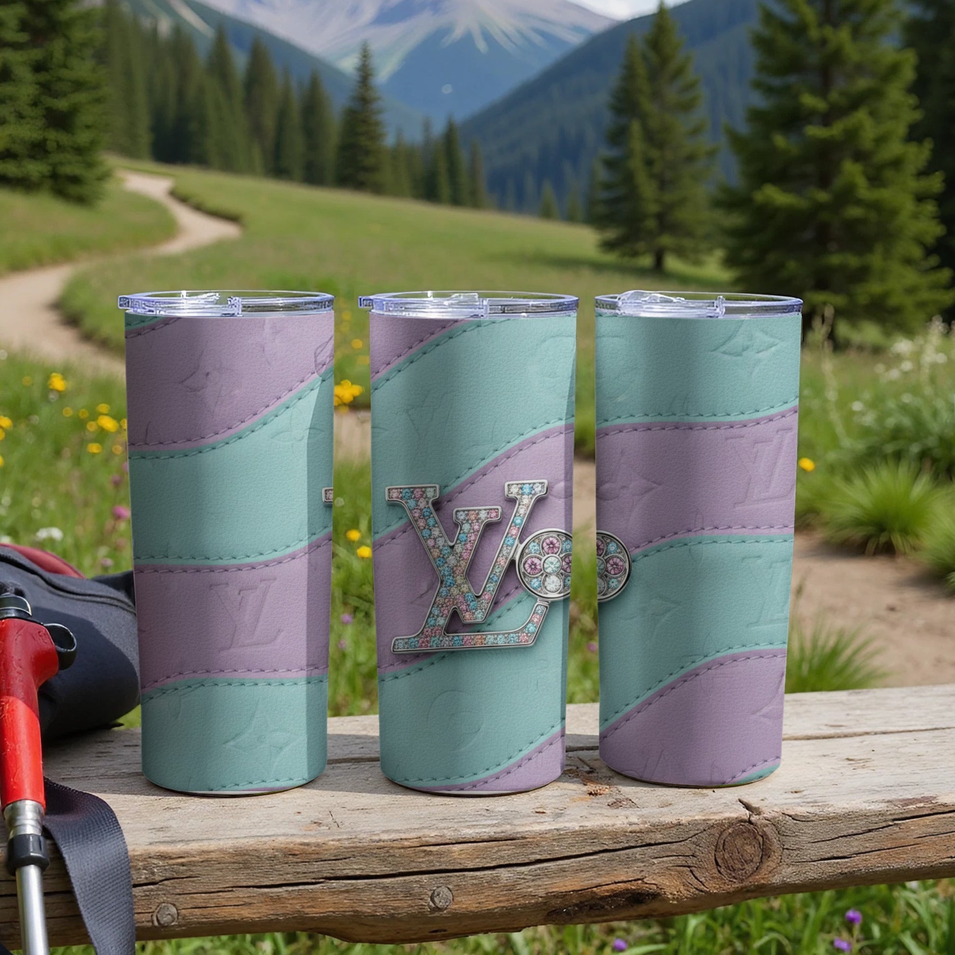 Lavender and Mint Patterned Tumbler with Luxurious Logo