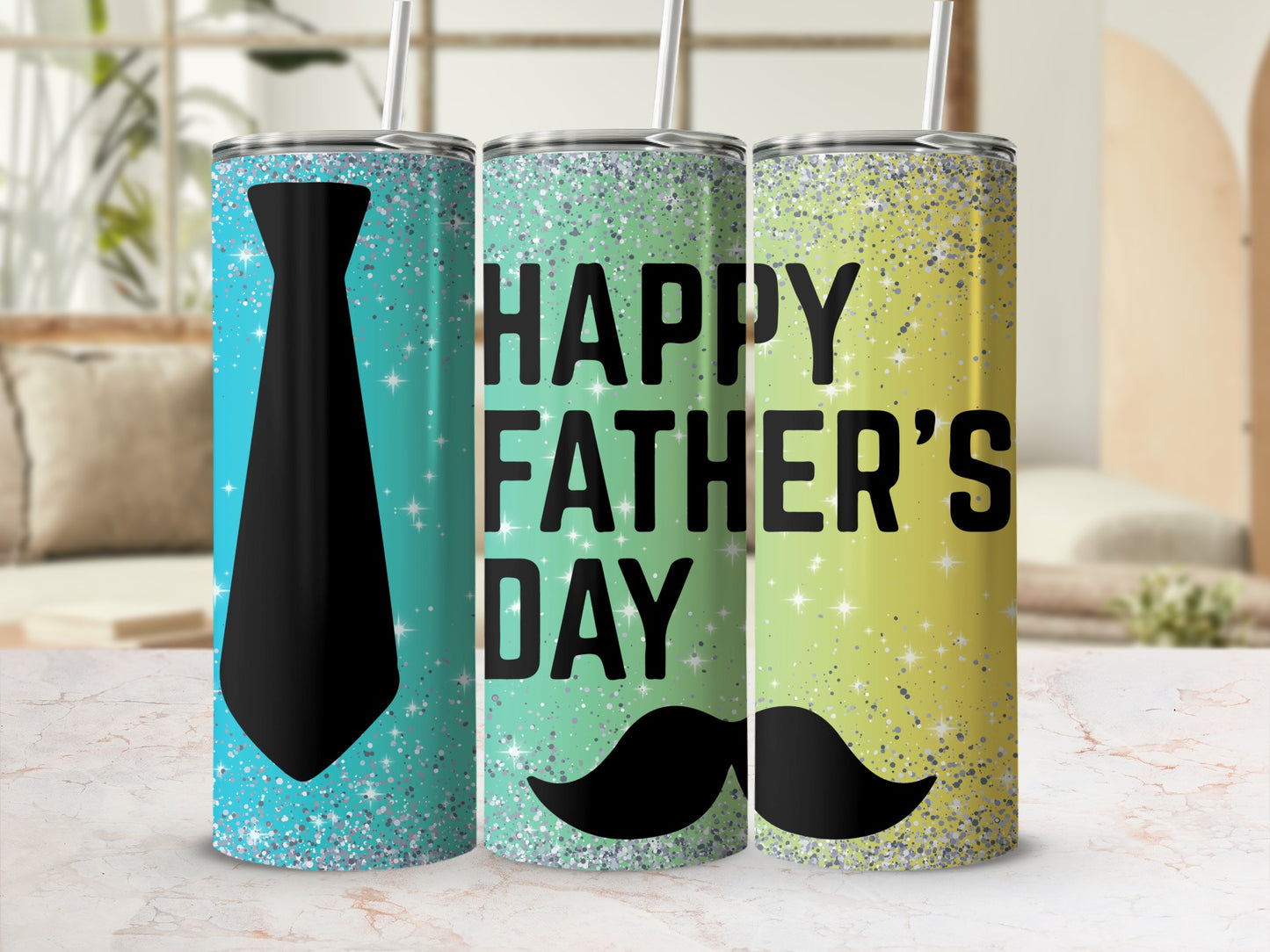 Happy Father's Day Glitter Tumbler Cup with Straw