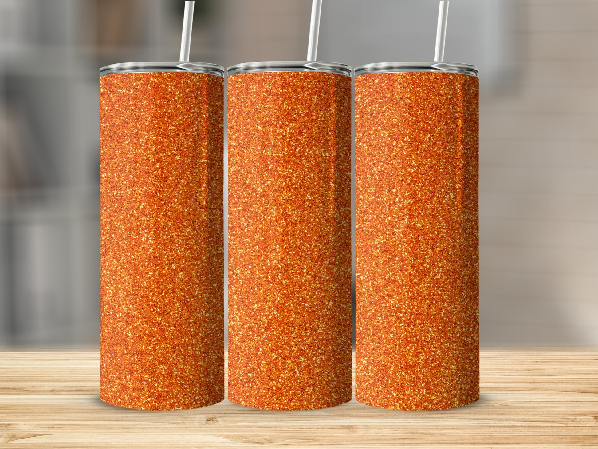 Sparkling Orange Glitter Tall Drinkware with Straws