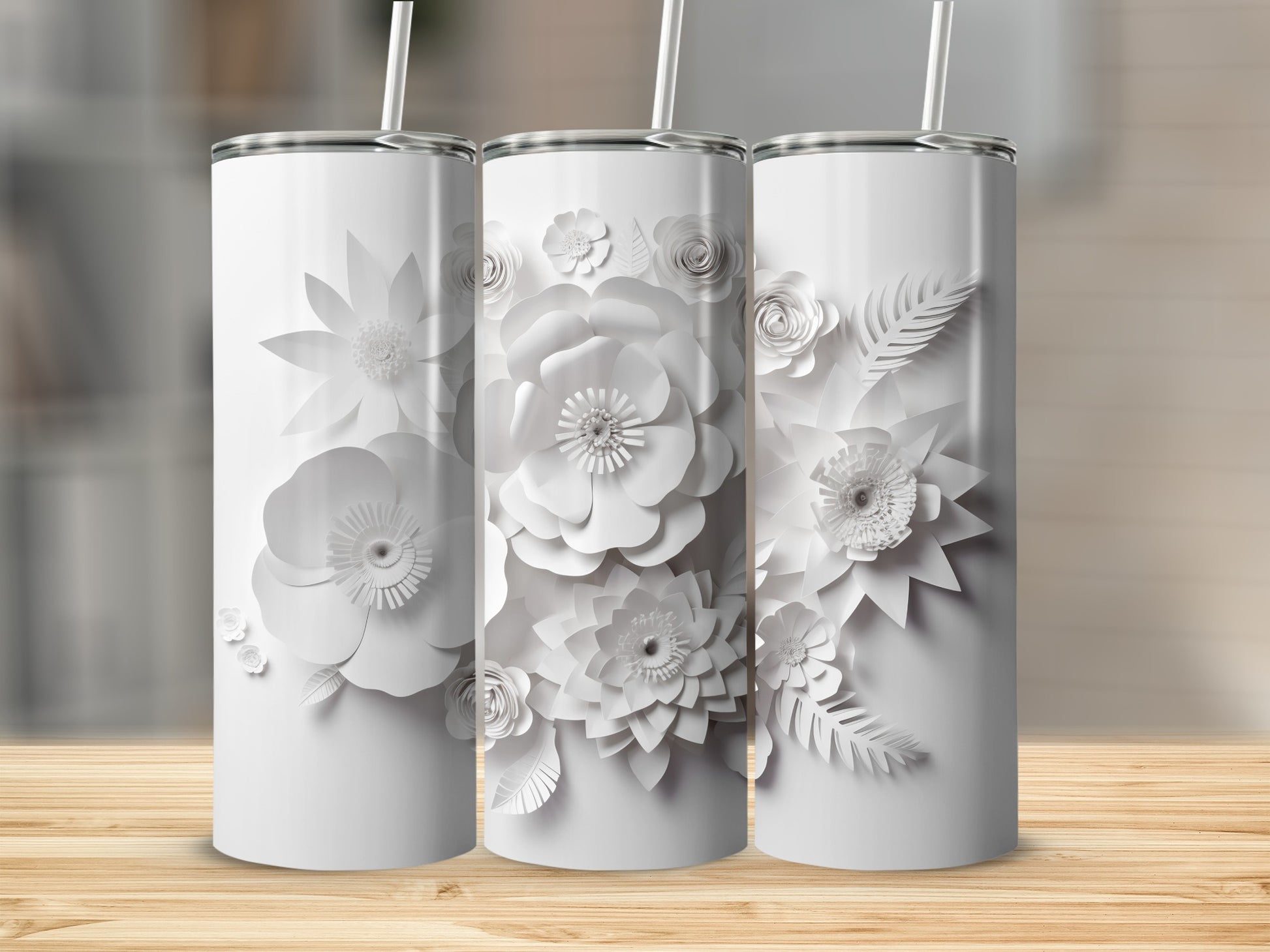 Floral Embossed Design White Insulated Tumbler Product