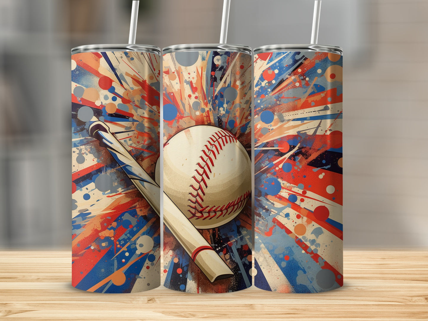 Colorful Splatter Design Baseball Bat and Ball Tumbler