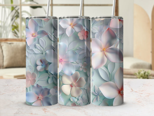 Three tumblers with a pastel floral embossed design.