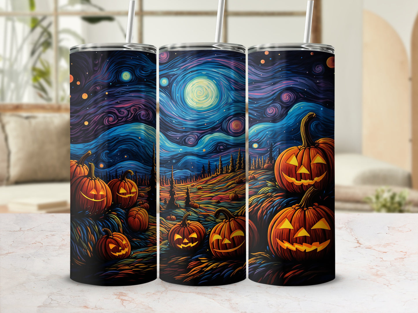 Halloween Starry Night Pumpkin Stainless Steel Tumbler