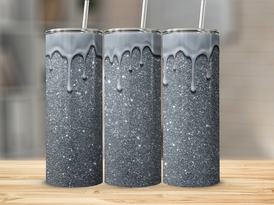 Glitter Silver Drip Design Tumblers for Stylish Drinks