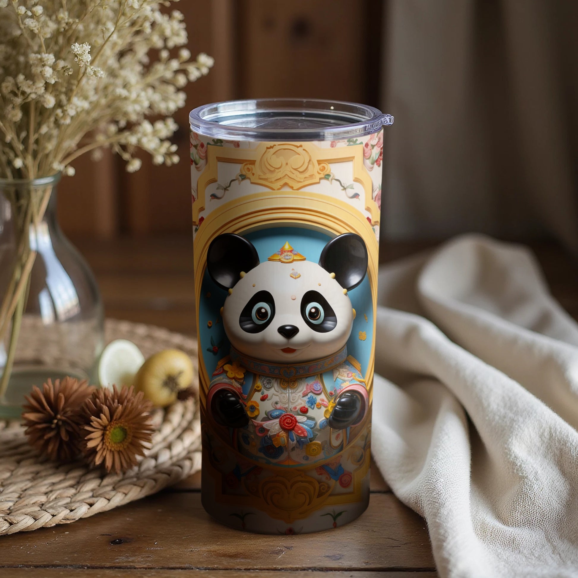 Cute Panda Themed Decorative Beverage Tumbler