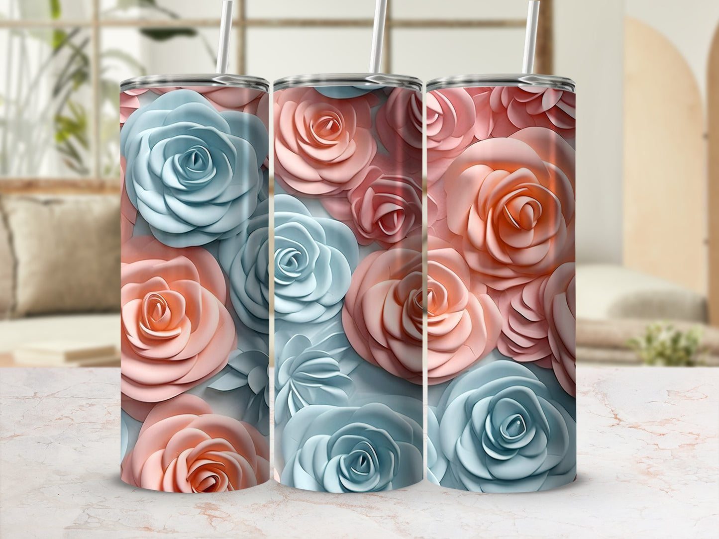 Pastel Floral Design Insulated Travel Tumblers