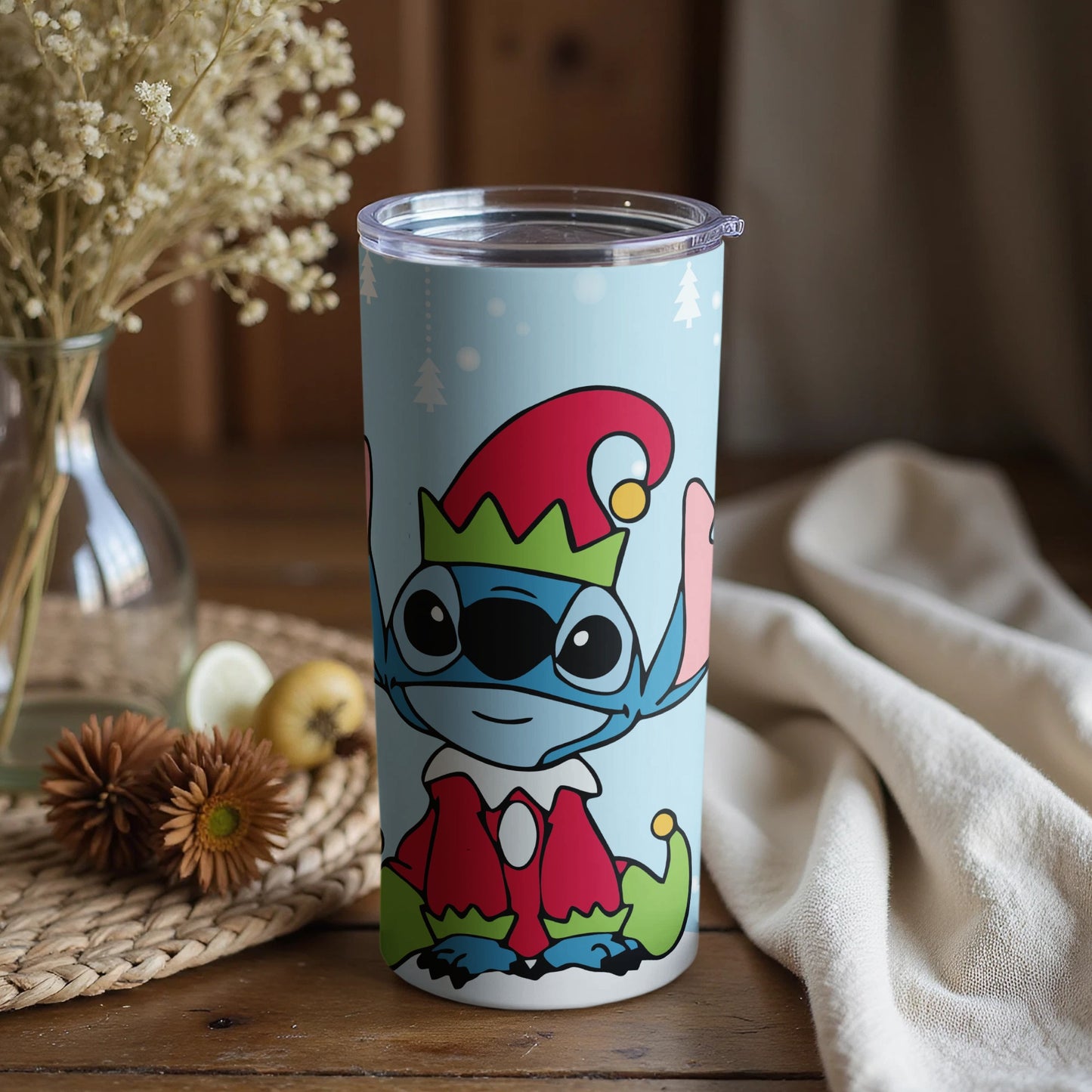 Cute Cartoon Holiday Tumbler with Elf Hat Design