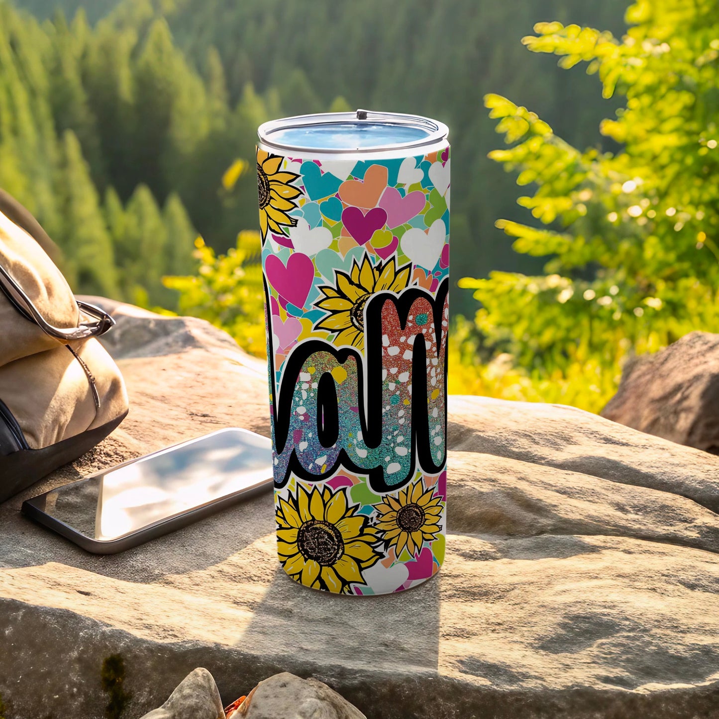Colorful Hearts Sunflower Love Tumbler for Outdoor Use