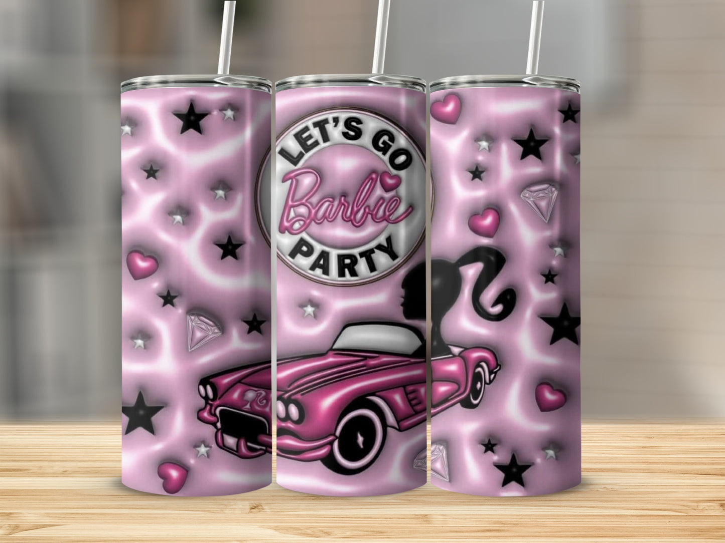 Let's Go Barbie Party Retro Pink Tumbler with Straw