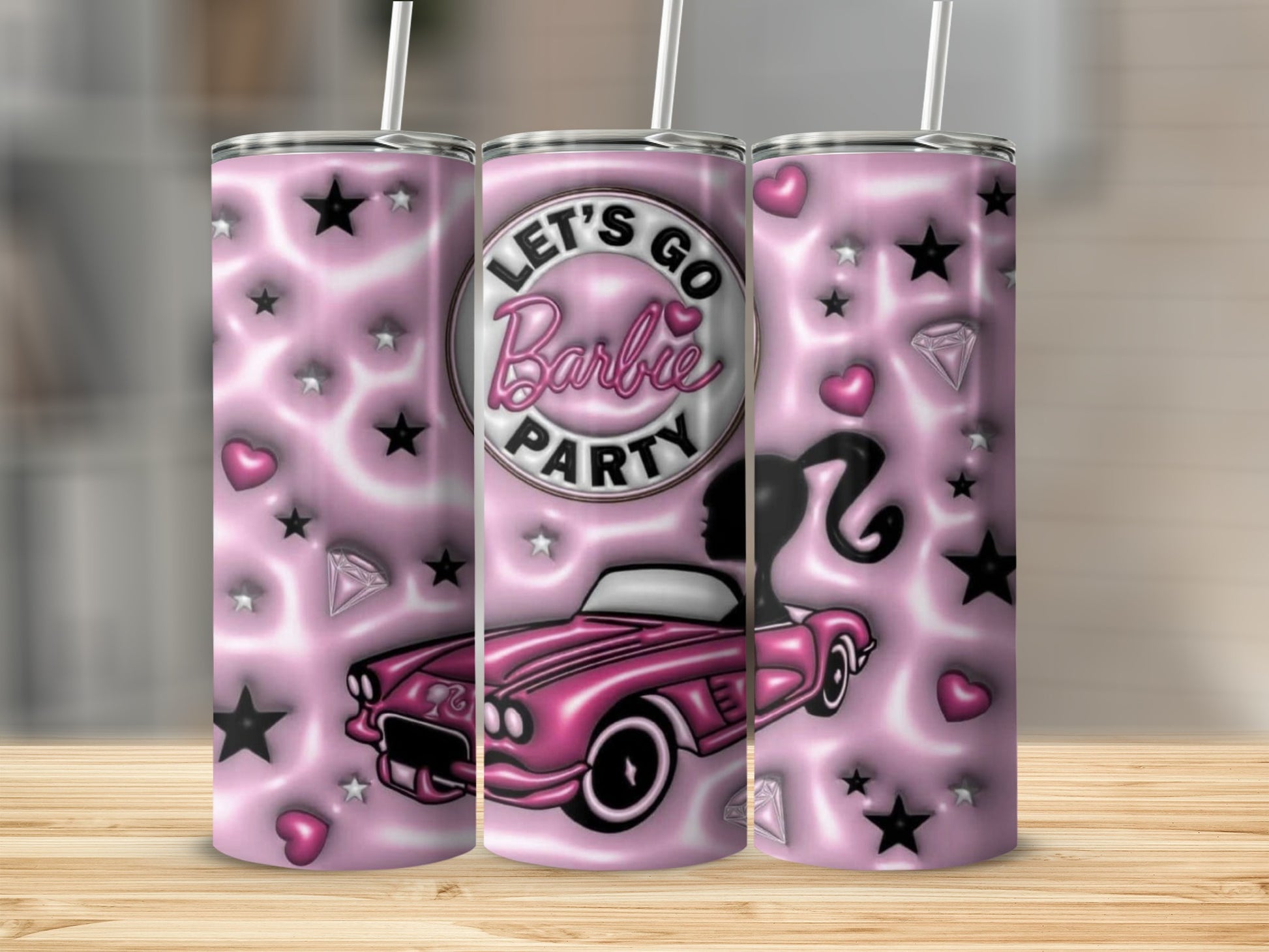 Let's Go Barbie Party Retro Pink Tumbler with Straw