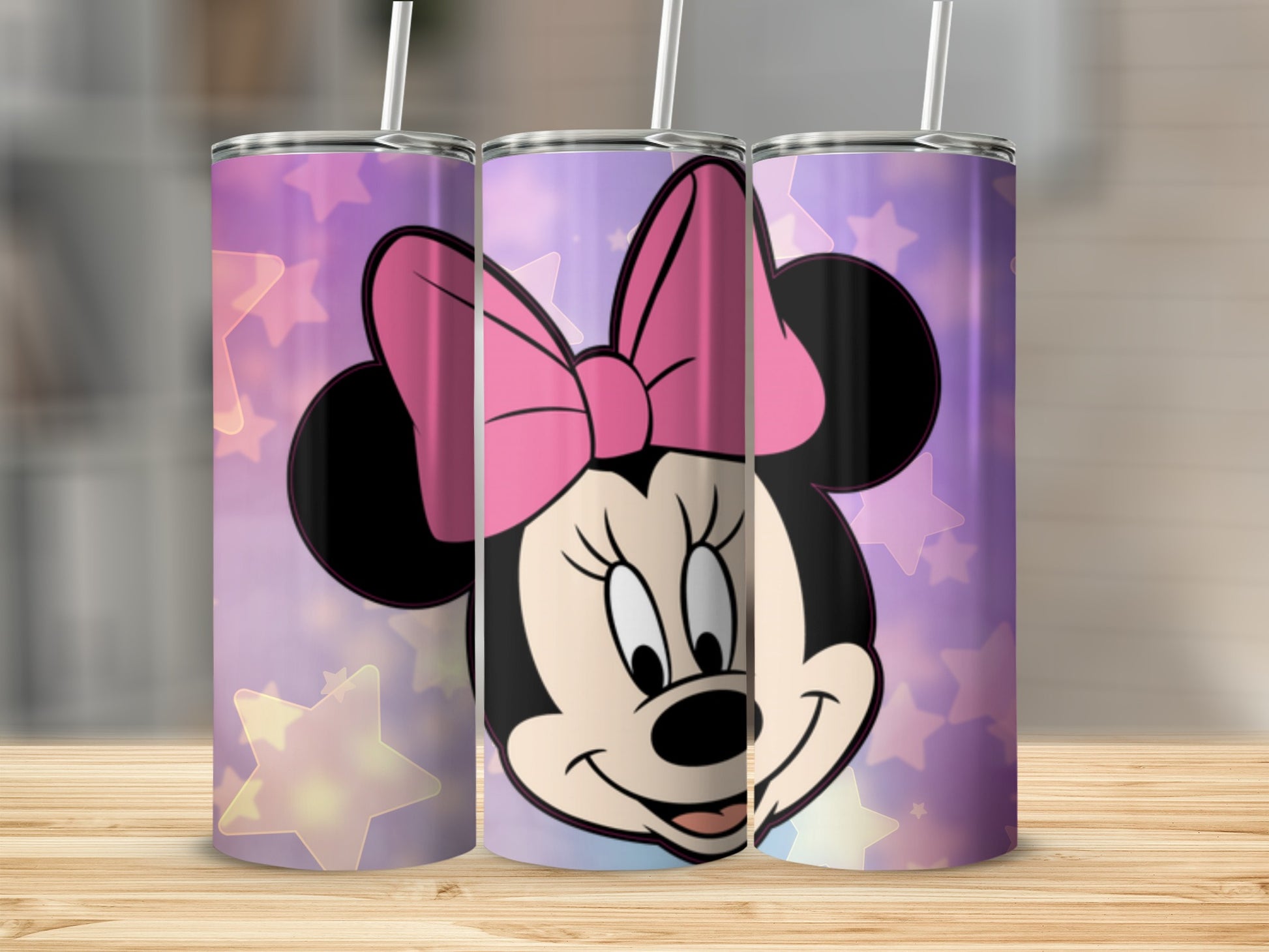 Cute Minnie Mouse Tumbler with Pink Bow and Stars Design