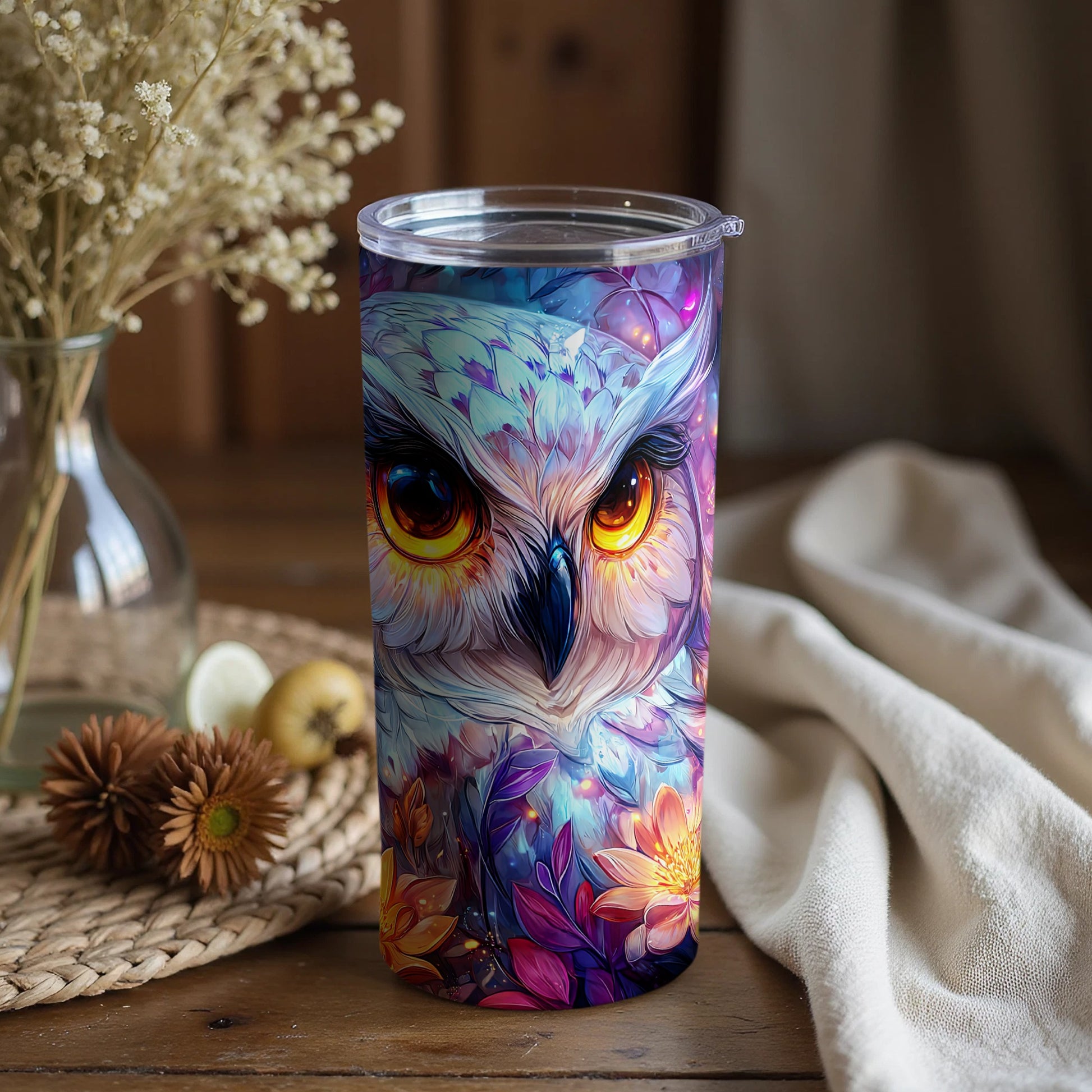 Vivid Colorful Owl Art Insulated Tumbler for Beverages
