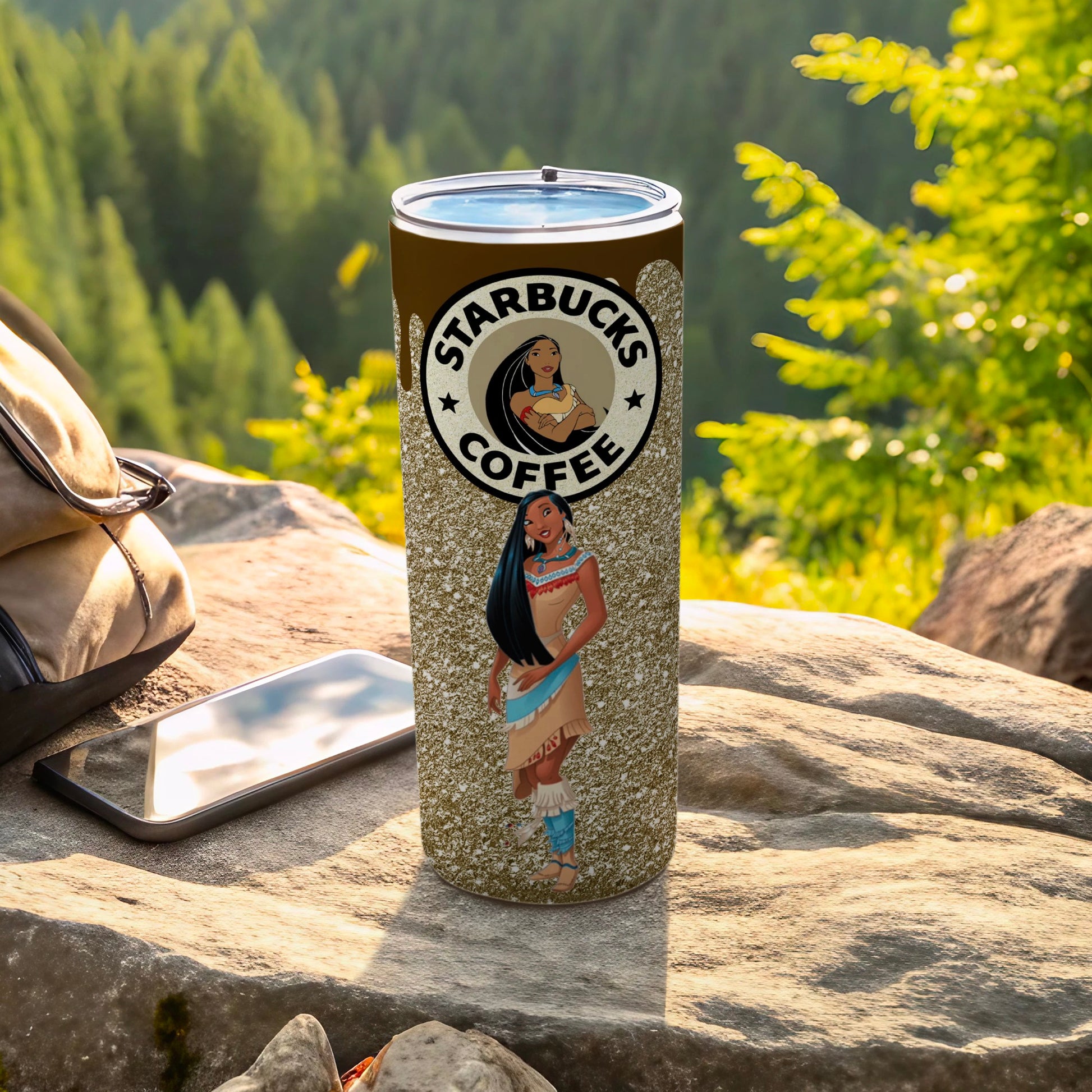 Starbucks Coffee Glitter Tumbler with Native American Design