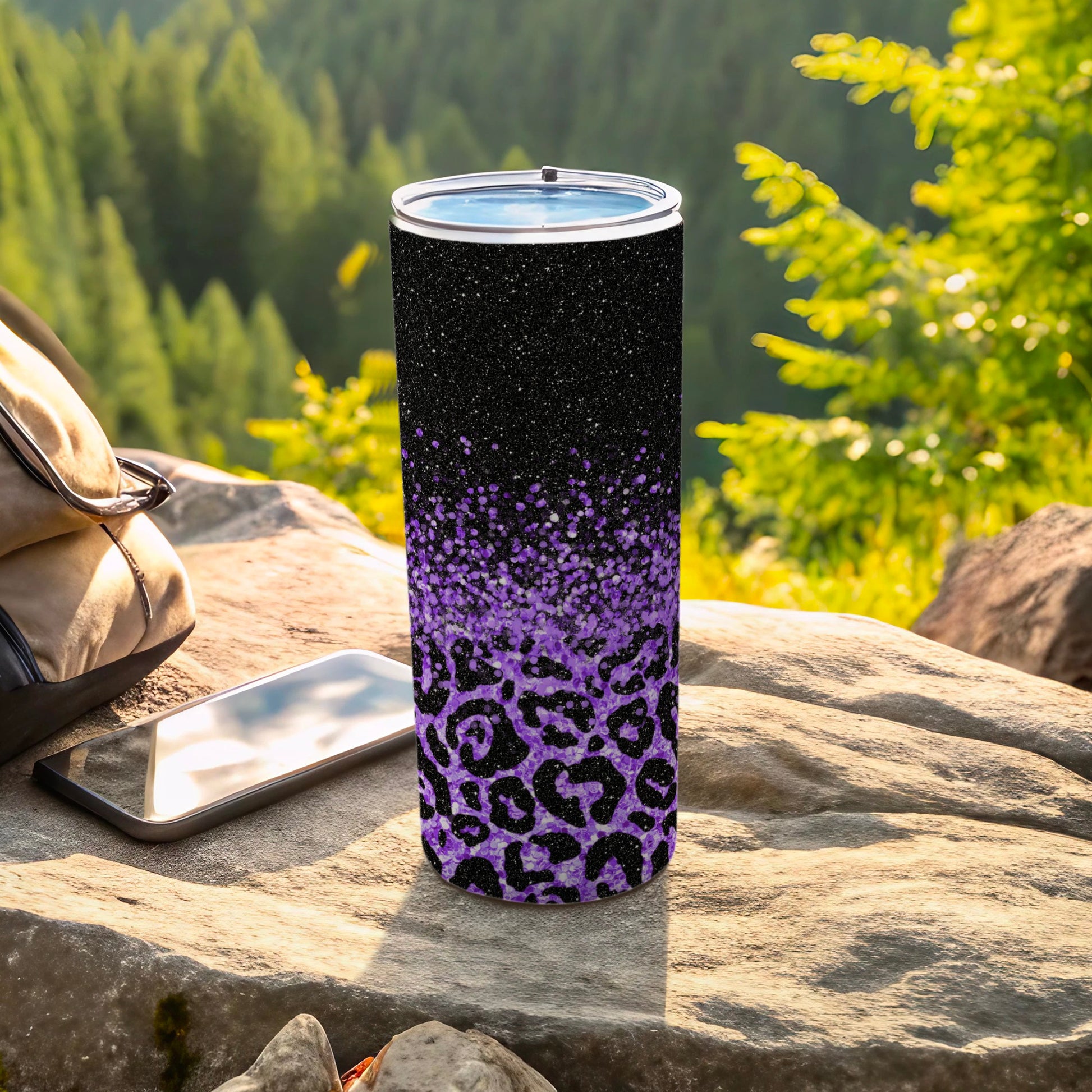 Purple Leopard Print and Glitter Tumbler Cup