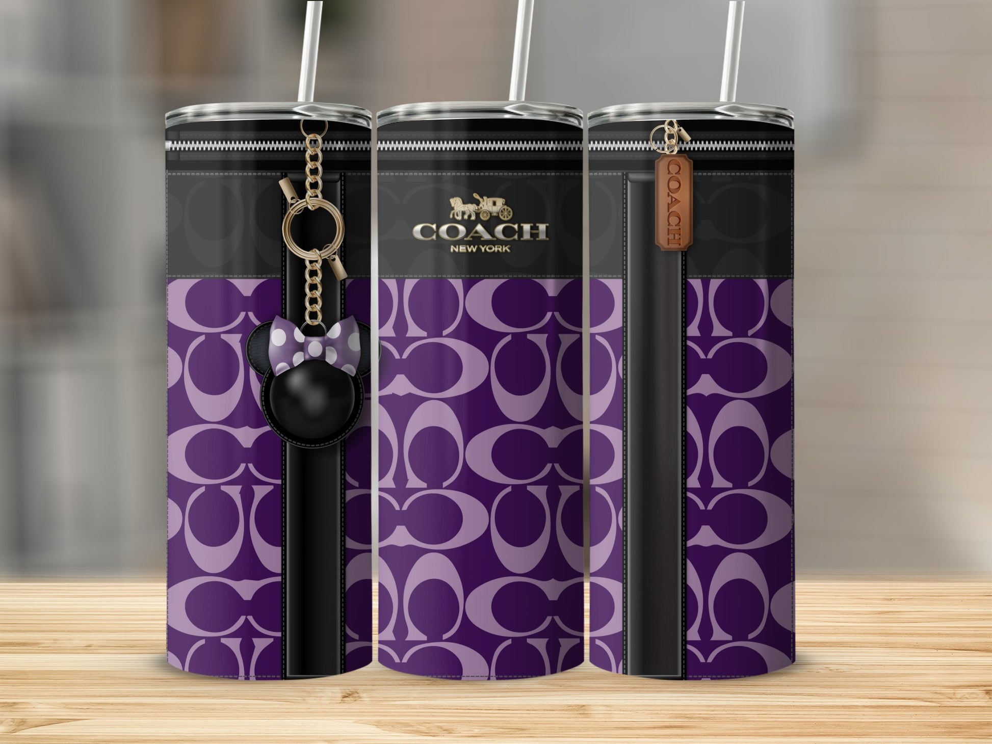 Purple and Black Coach New York Design Tumbler