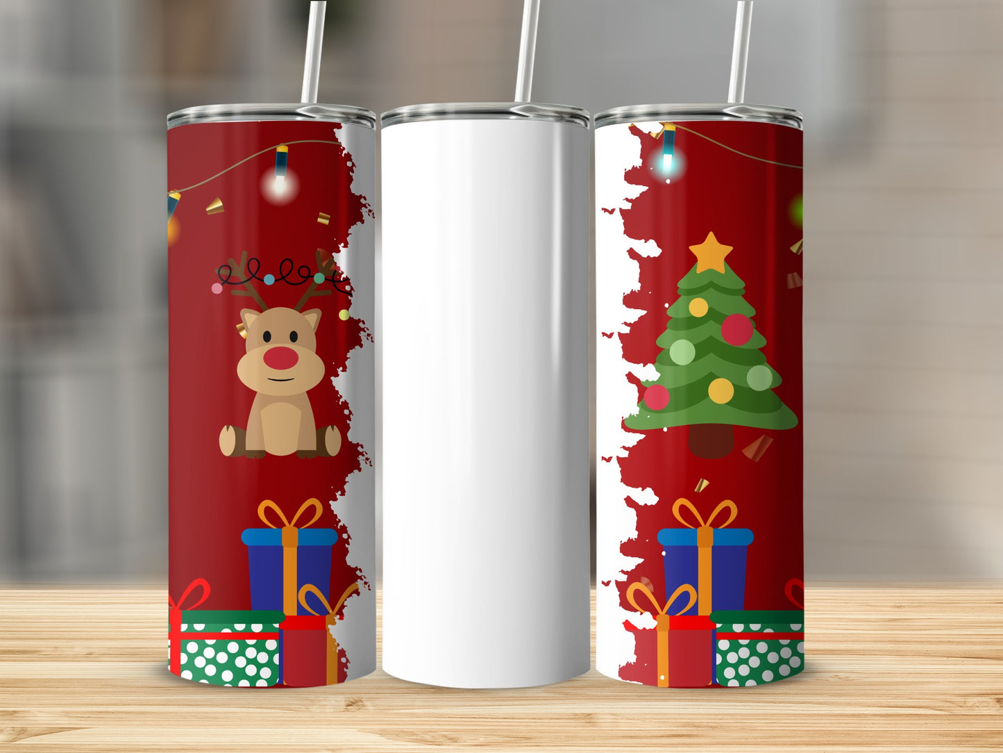 Festive Holiday Reindeer and Christmas Tree Tumbler