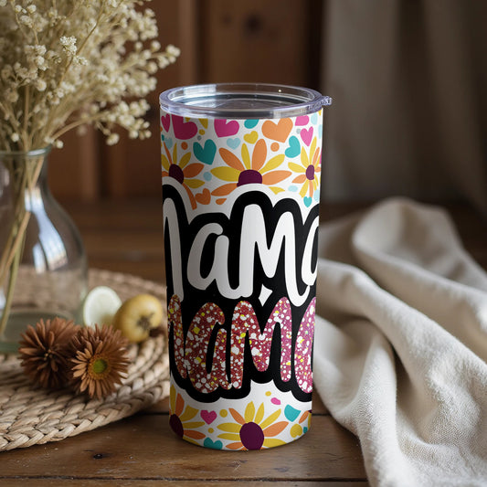 Cute and Colorful Mama Hearts and Flowers Tumbler