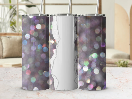 Three tumblers with torn paper effect against bokeh background.