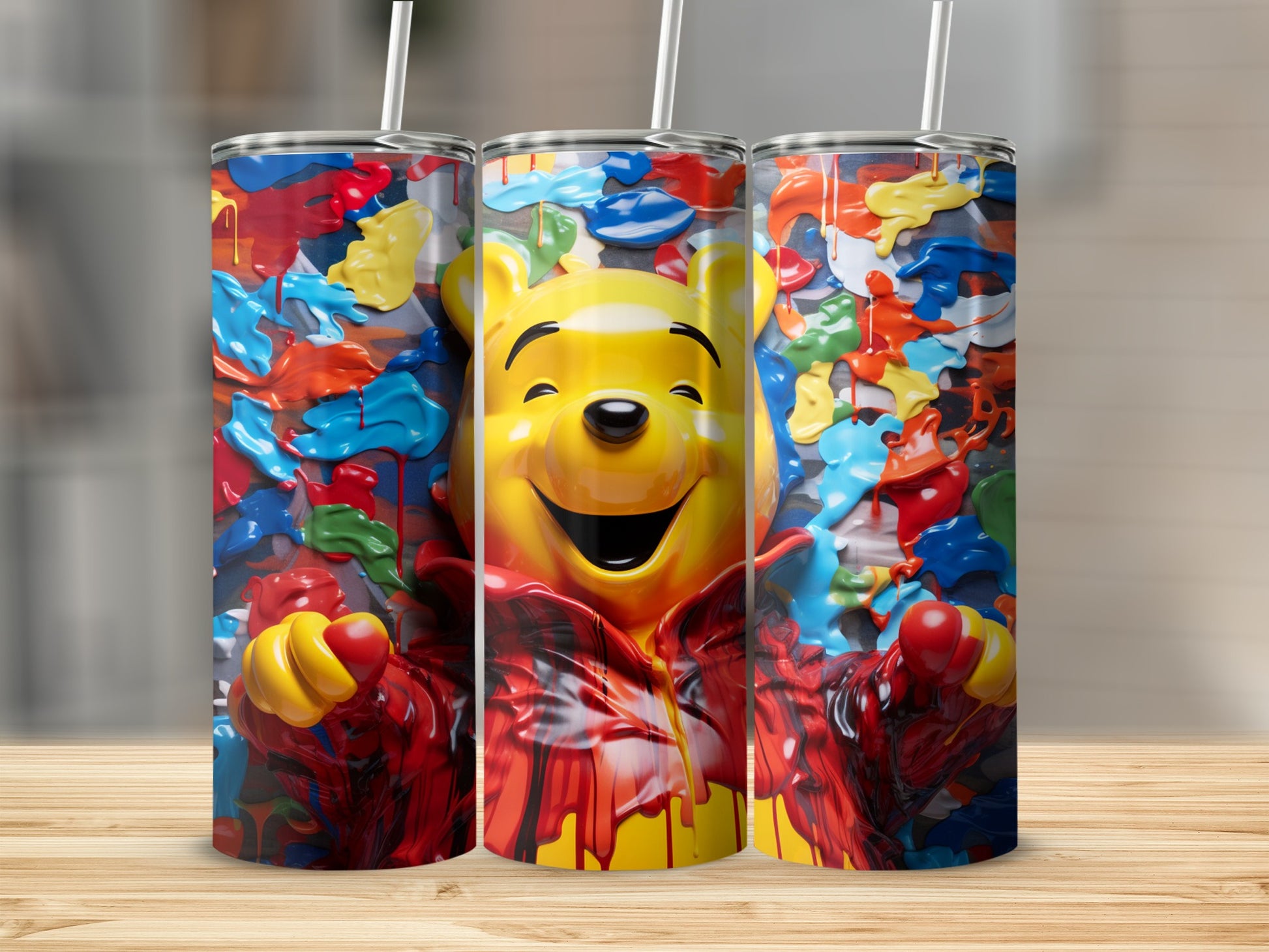 Colorful Bear Character Art Tumbler with Straw Product