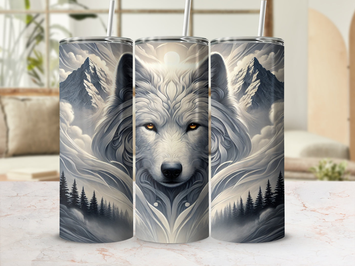 Majestic Wolf with Mountain Landscape Tumbler Cup
