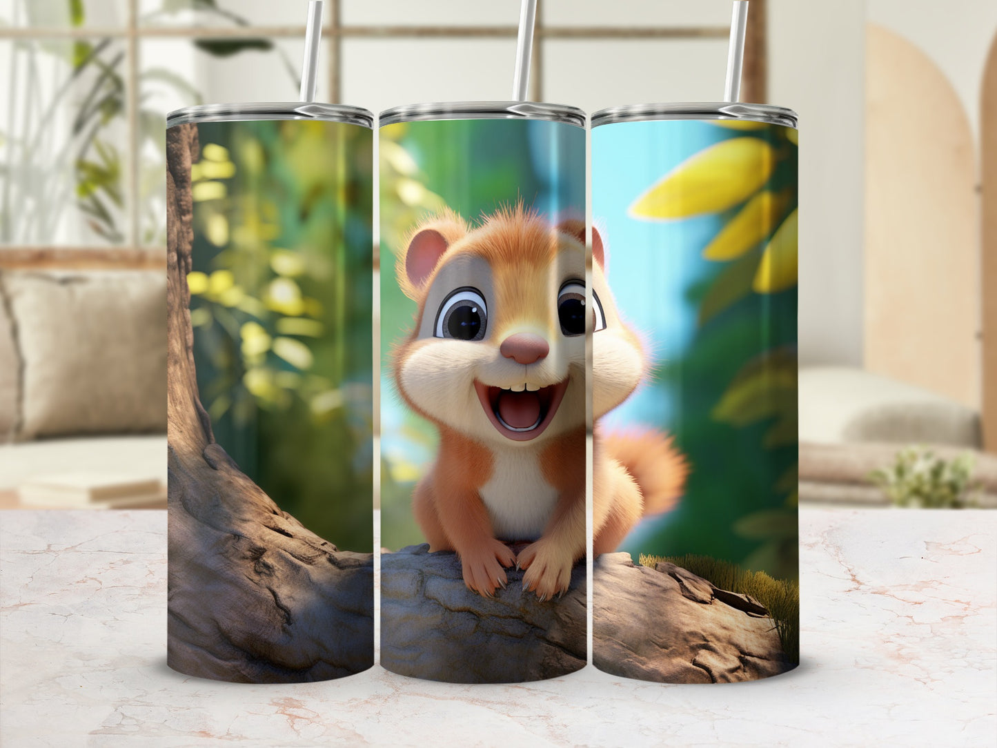 Cute Squirrel Illustration Printed on Tumbler Flask