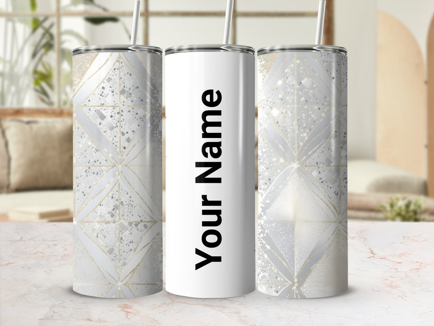 Personalized Geometric Pattern Travel Tumbler Cup