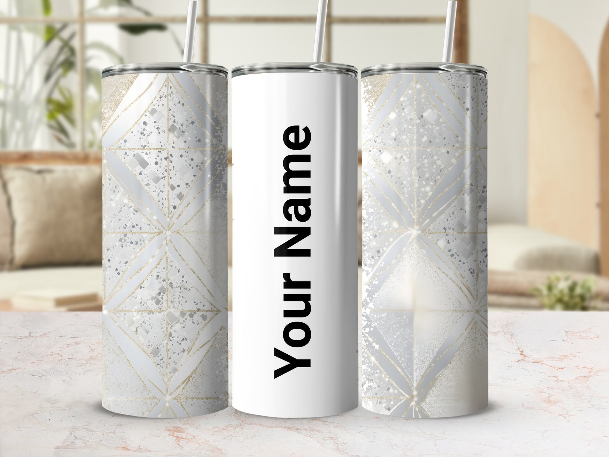 Personalized Geometric Pattern Travel Tumbler Cup