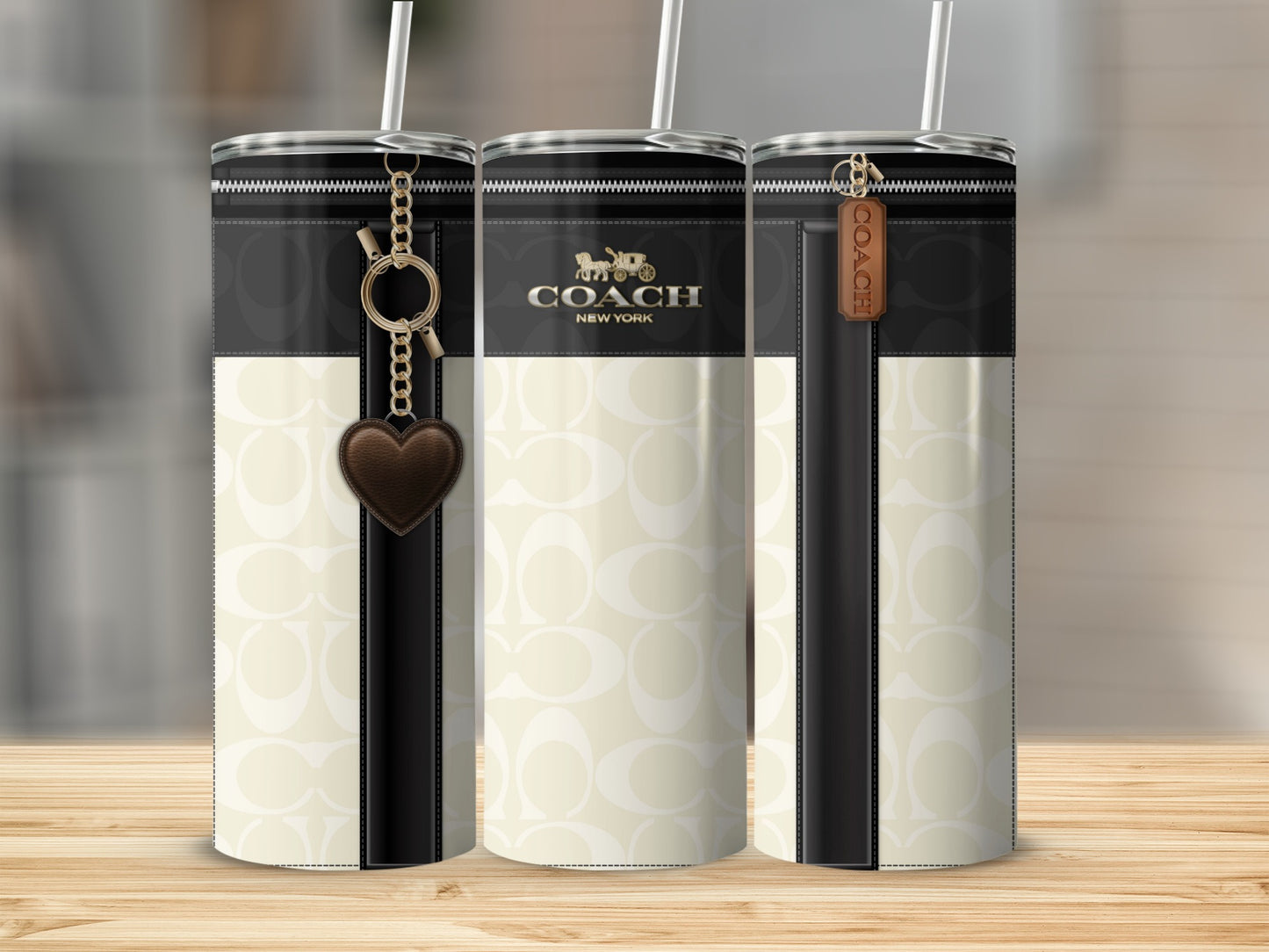 Sleek Designer Tumblers with Heart and Logo Charms