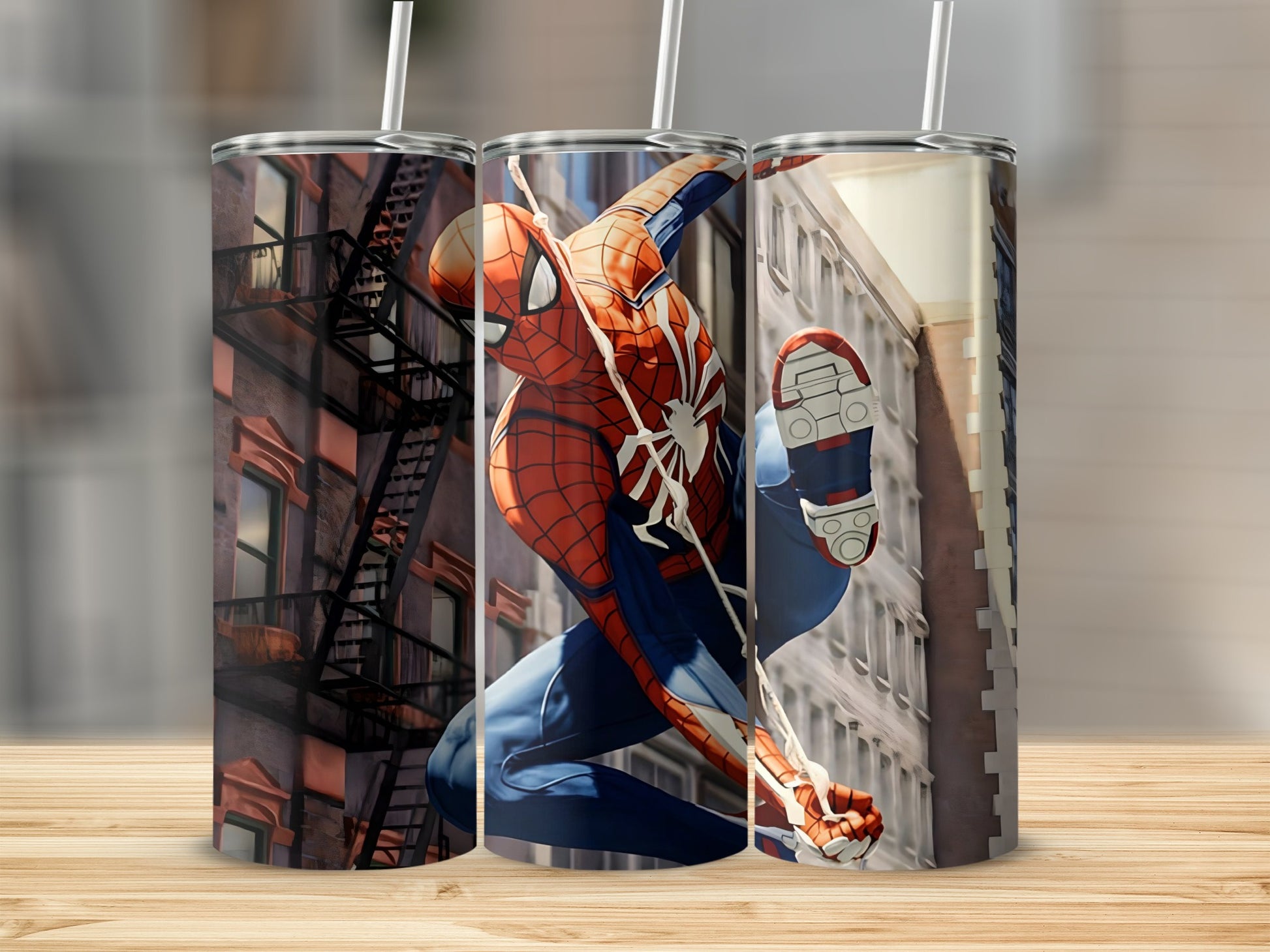 Spider-Man Swinging from Buildings Tumbler Cup